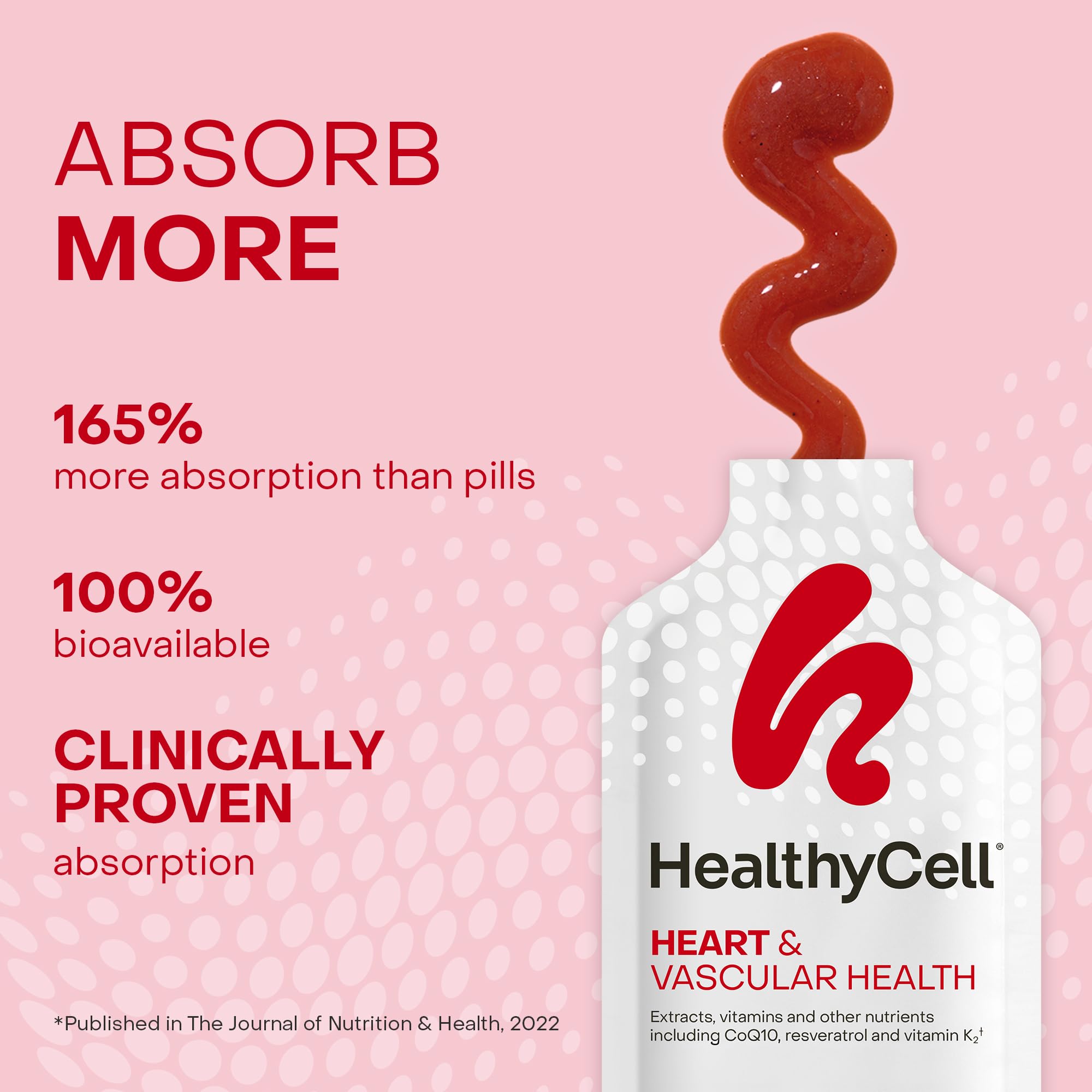 Healthycell Heart & Vascular Health Daily Liquid Supplement - Cardiovascular Support with Beet Root Powder, Resveratrol, CoQ10, Omega-3 & Vitamin K - 30 Gel Packs