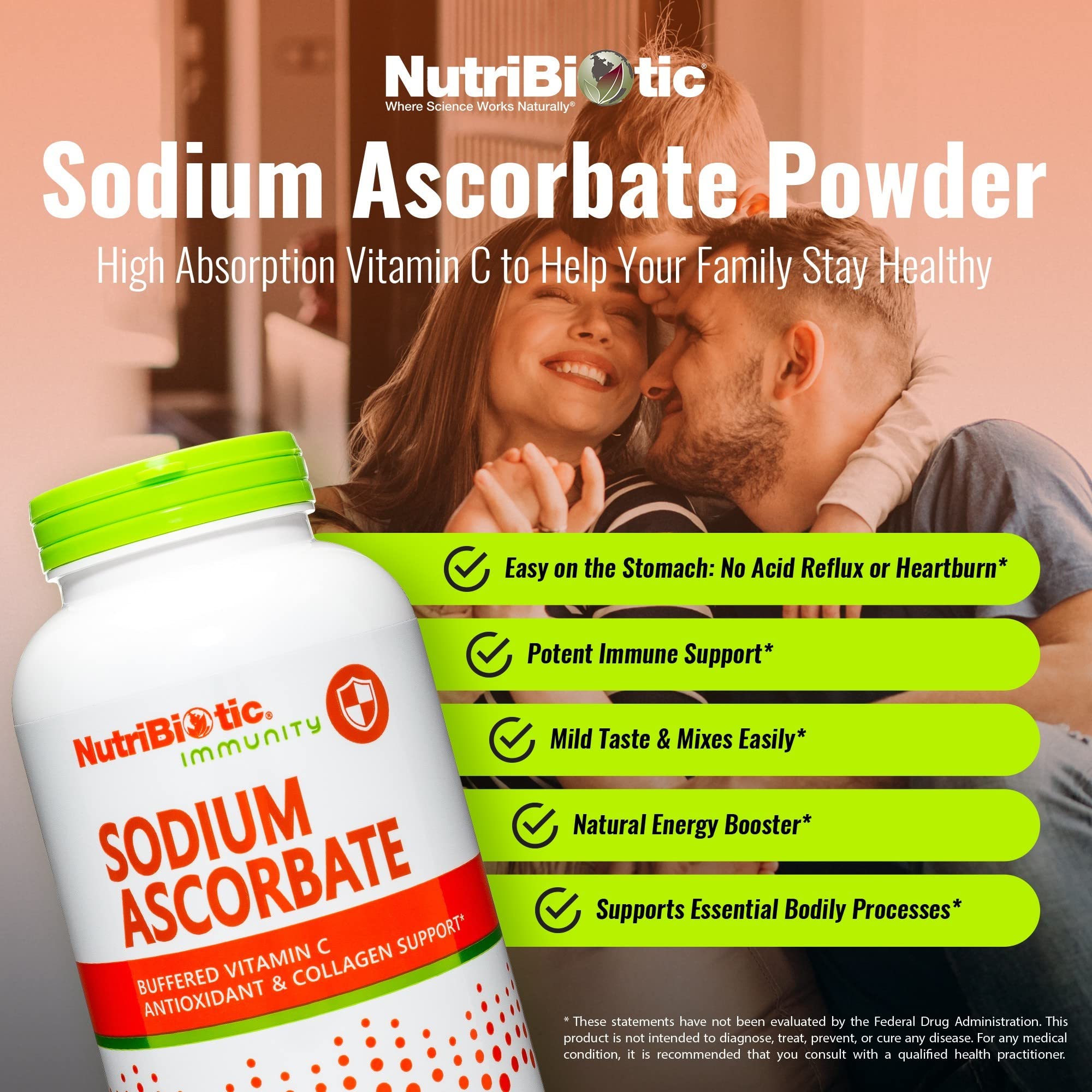 NutriBiotic - Sodium Ascorbate Buffered Vitamin C Powder, 16 Oz | Vegan, Non-Acidic & Easier on Digestion Than Ascorbic Acid | Essential Immune Support & Antioxidant Supplement | Gluten & GMO Free