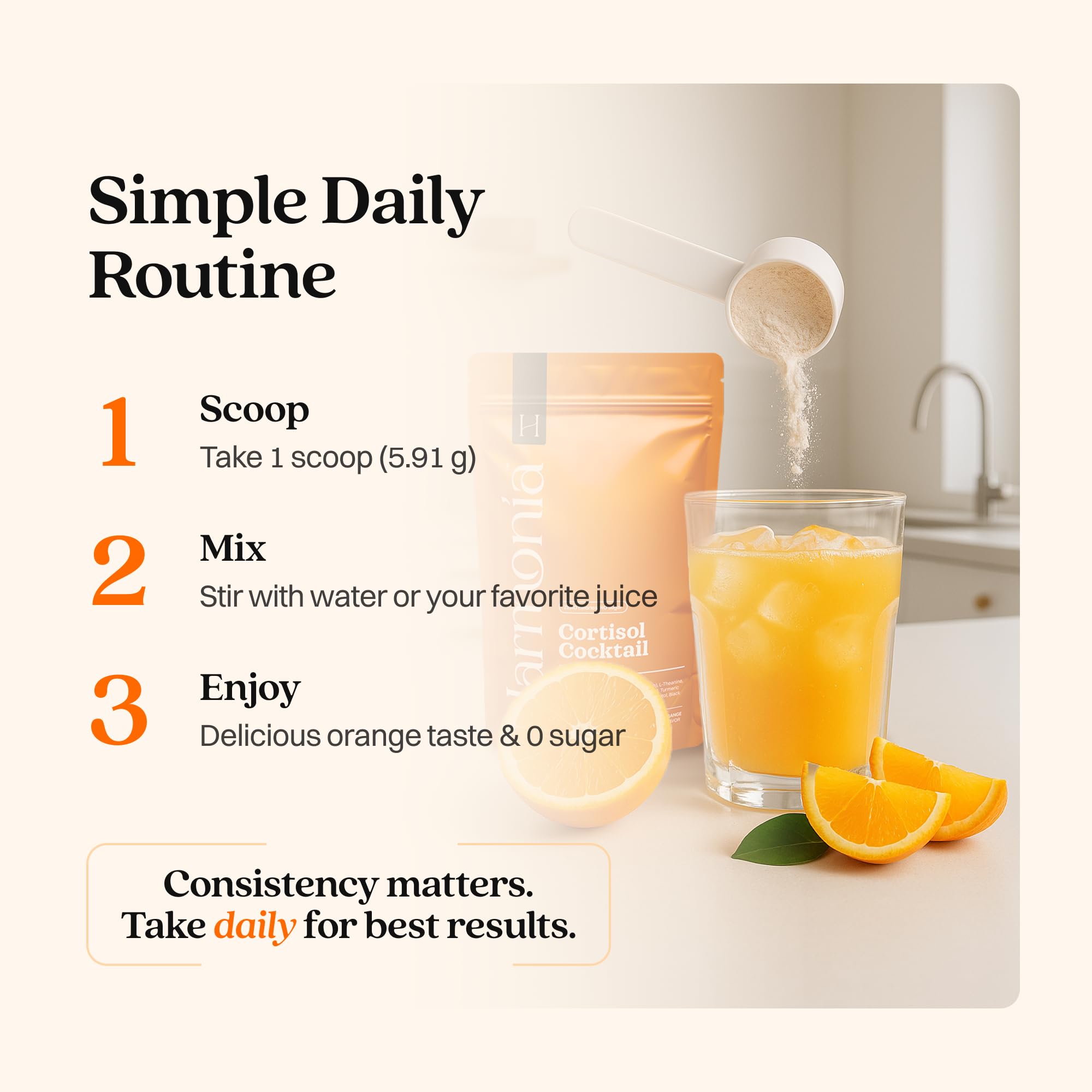 Harmonia Cortisol Cocktail | Cortisol Supplements for Women & Men with Ashwagandha, Magnesium & L-Theanine | Drink Harmonia for Stress Relief, Weight Management & Sleep Support (1 Pack x 30 Servings)