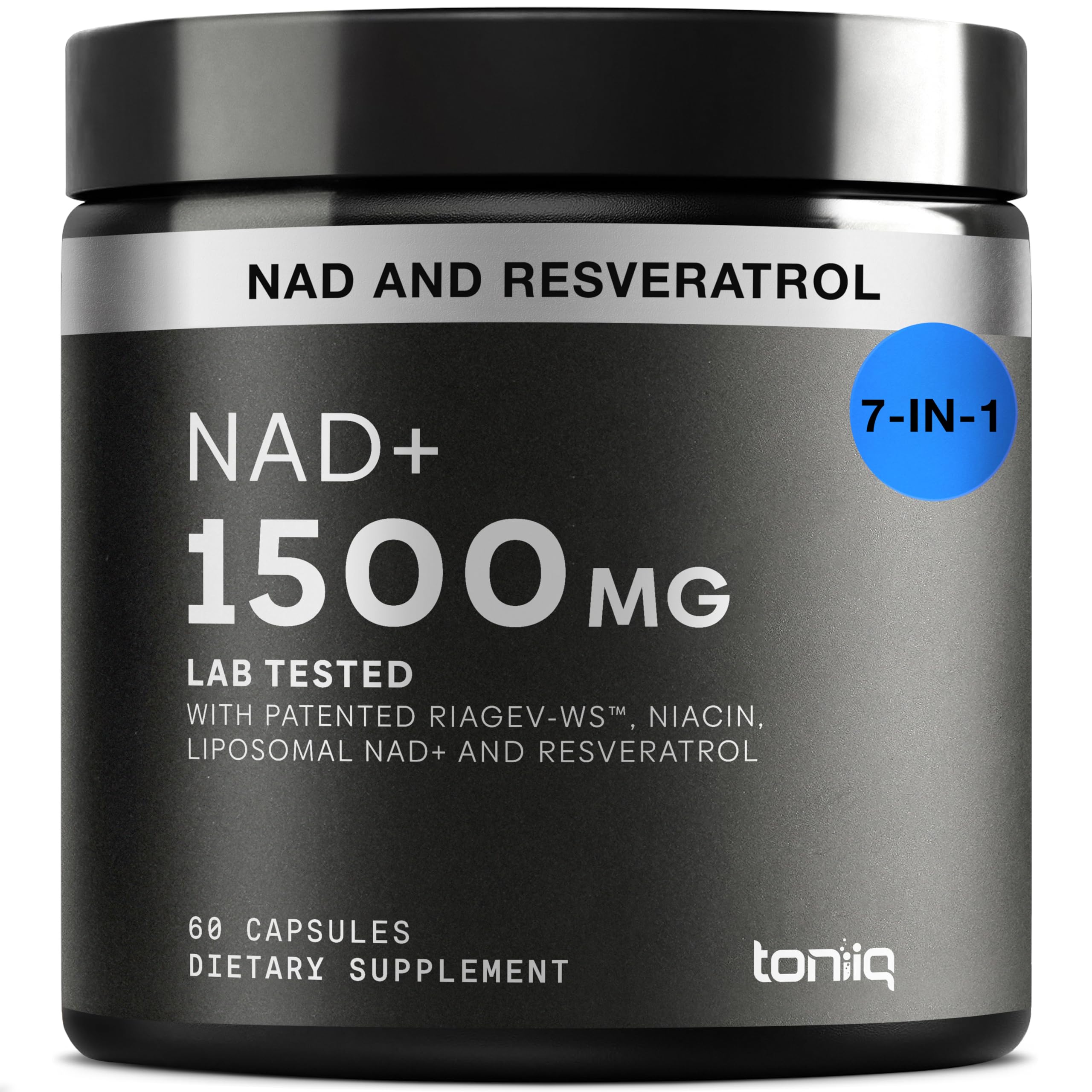 Toniiq Liposomal NAD+ and Resveratrol Supplement - 1500mg Ultra High Strength NAD Supplement - Clinically Studied Ingredients with Patented RiaGev-WS™, Resveratrol, and Niacin - 60 Capsules