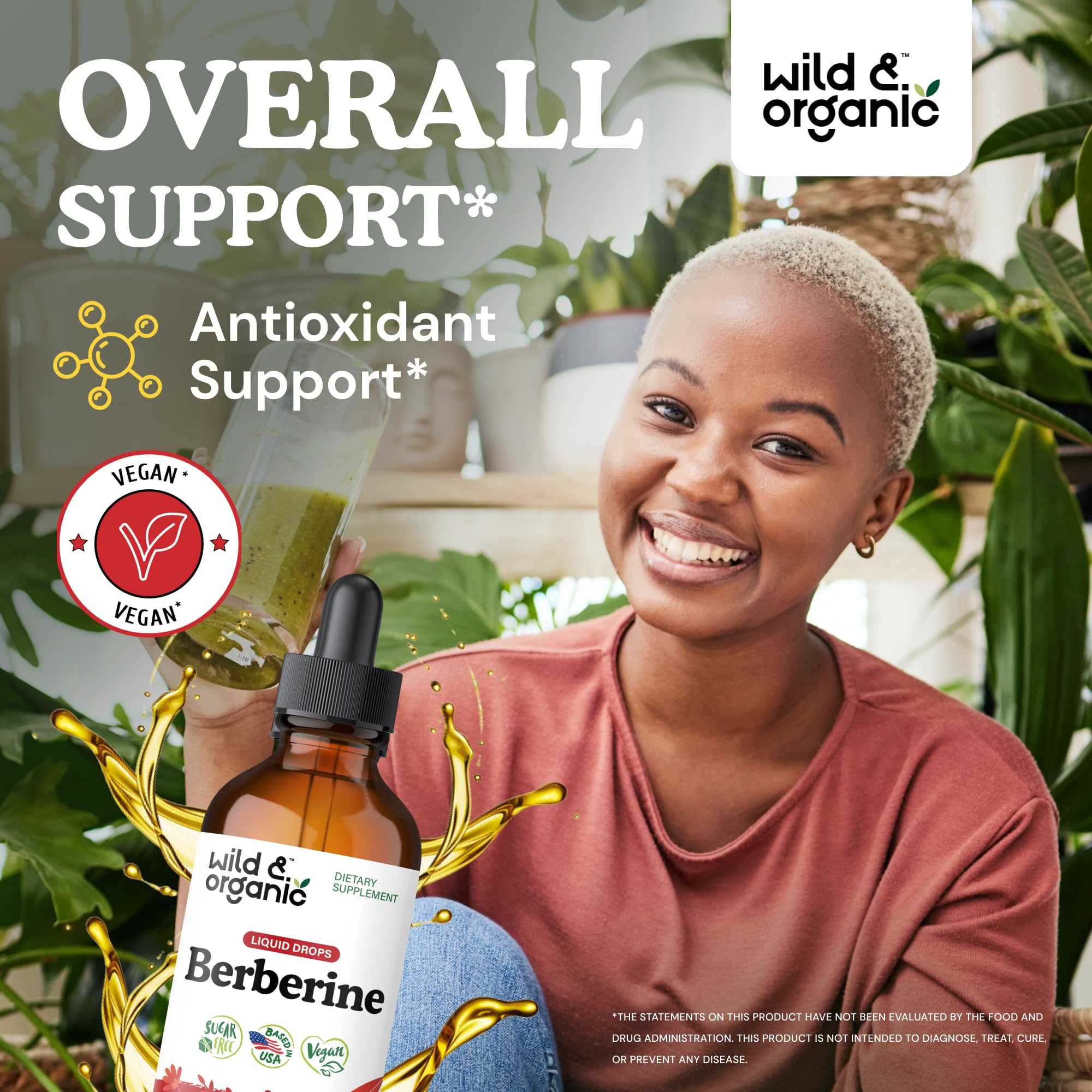 Wild & Organic Berberine Drops 500mg - Liquid Berberine Supplement HCL for Overall Support - Pure Extract Tincture - Vegan, Alcohol & Sugar-Free - 4 fl oz