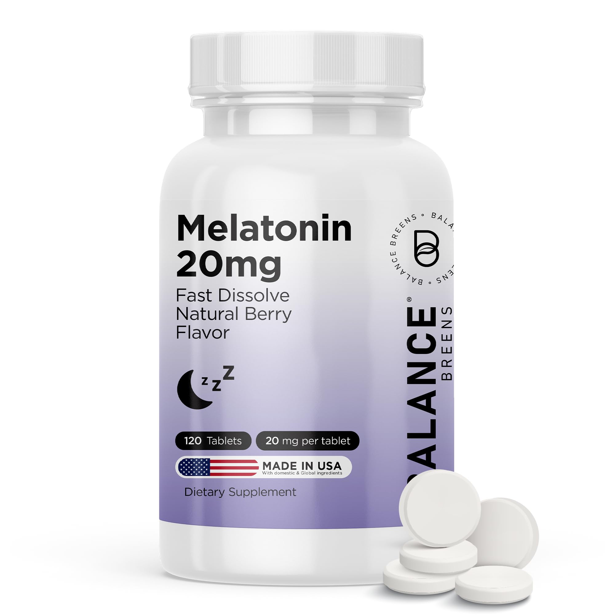 Melatonin 20mg Fast Dissolve Tablets - High Potency, Fast Acting, Natural Sleep Support - Sleep Aids for Adults - Non-Groggy, Drug-Free Formula - 120 Sleeping Pills (120 count (Pack of 1))