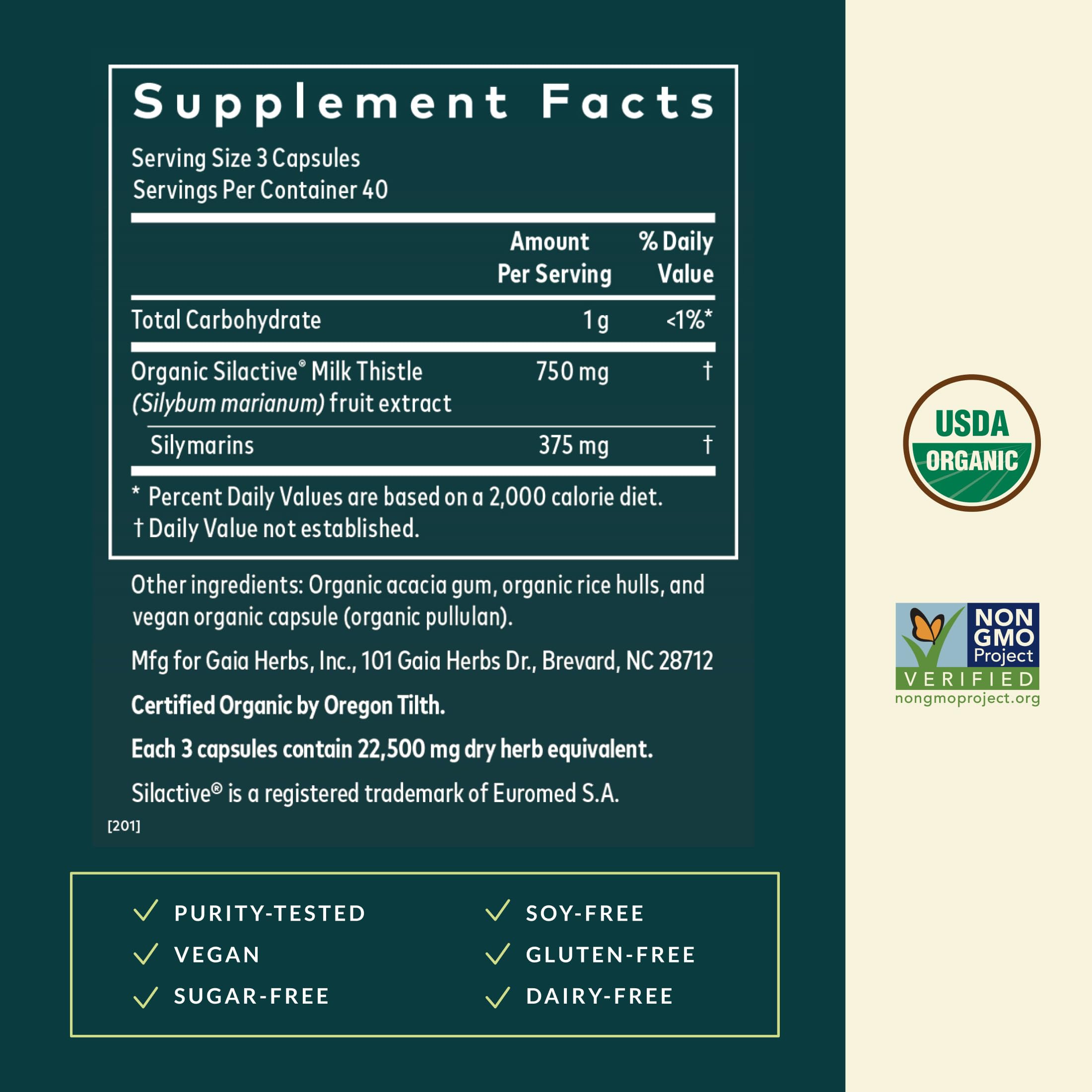 Gaia Herbs Milk Thistle - Liver Supplement & Cleanse Support for Helping to Maintain Healthy Liver Function* - 120 Vegan Capsules (40 Servings)