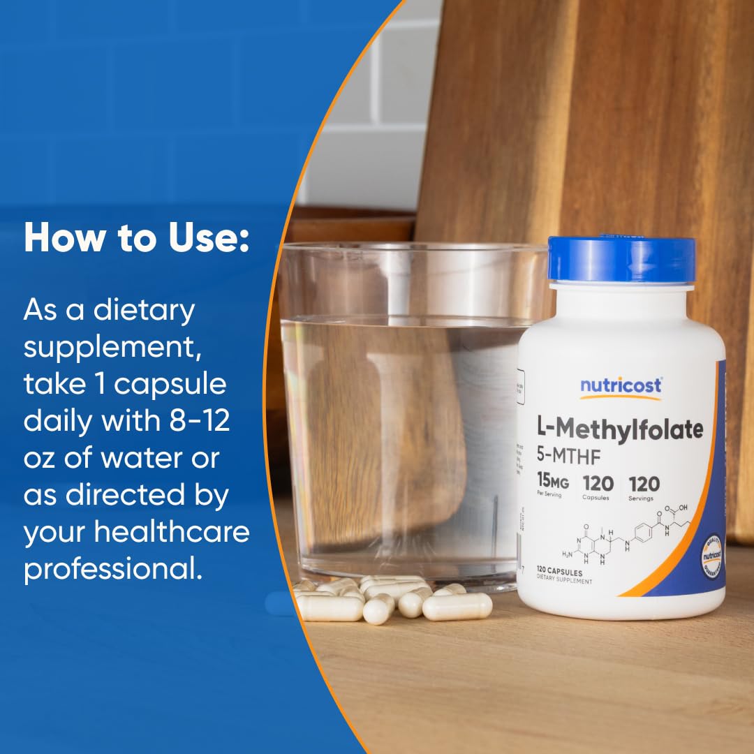 Nutricost L-Methylfolate 15mg, 120 Capsules (5-MTHF) - Vegan, Non-GMO, Gluten Free