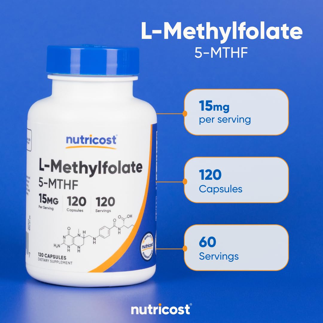 Nutricost L-Methylfolate 15mg, 120 Capsules (5-MTHF) - Vegan, Non-GMO, Gluten Free