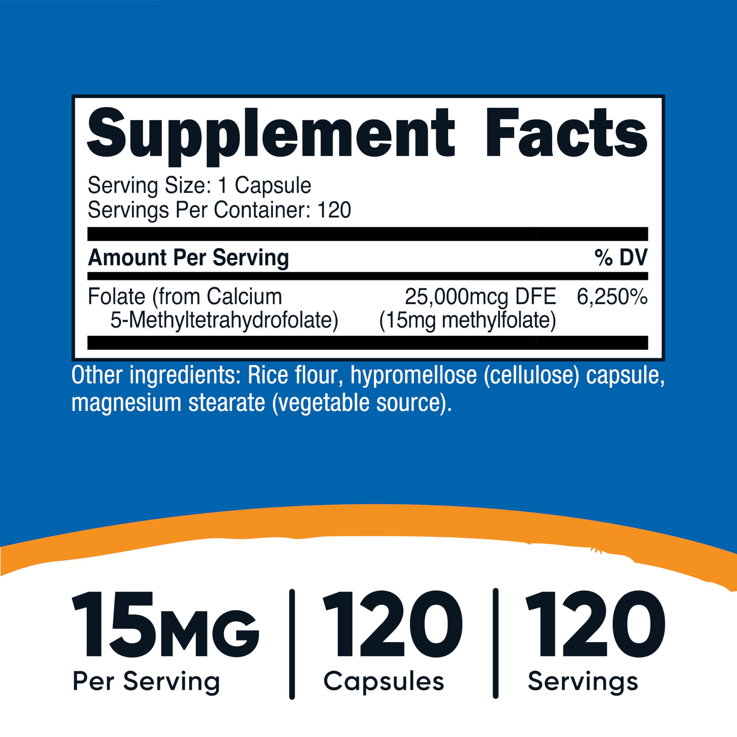 Nutricost L-Methylfolate 15mg, 120 Capsules (5-MTHF) - Vegan, Non-GMO, Gluten Free