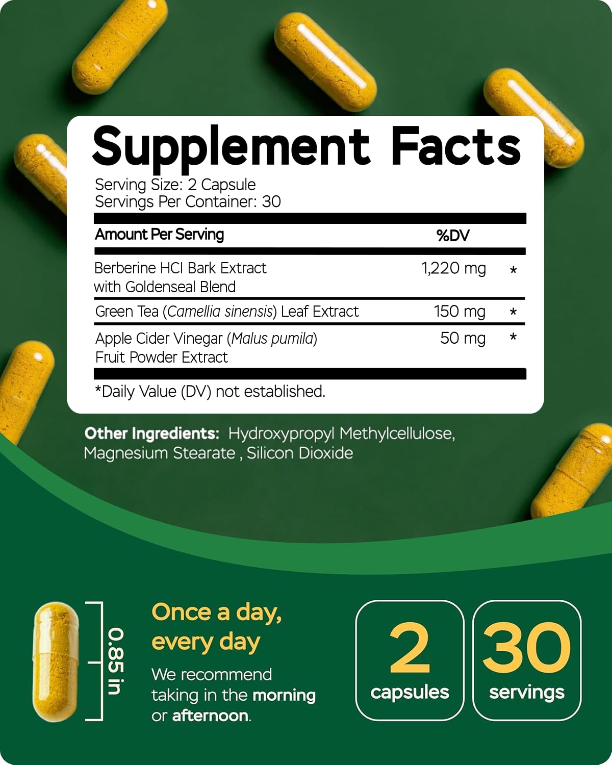 Berberine Supplement - Triple Strength GLP-1 Activator w/Goldenseal, Apple Cider Vinegar, Green Tea Extract - Goldenseal Supplements, Digestive Health, Support Heart Health, Immune System, 60 Caps