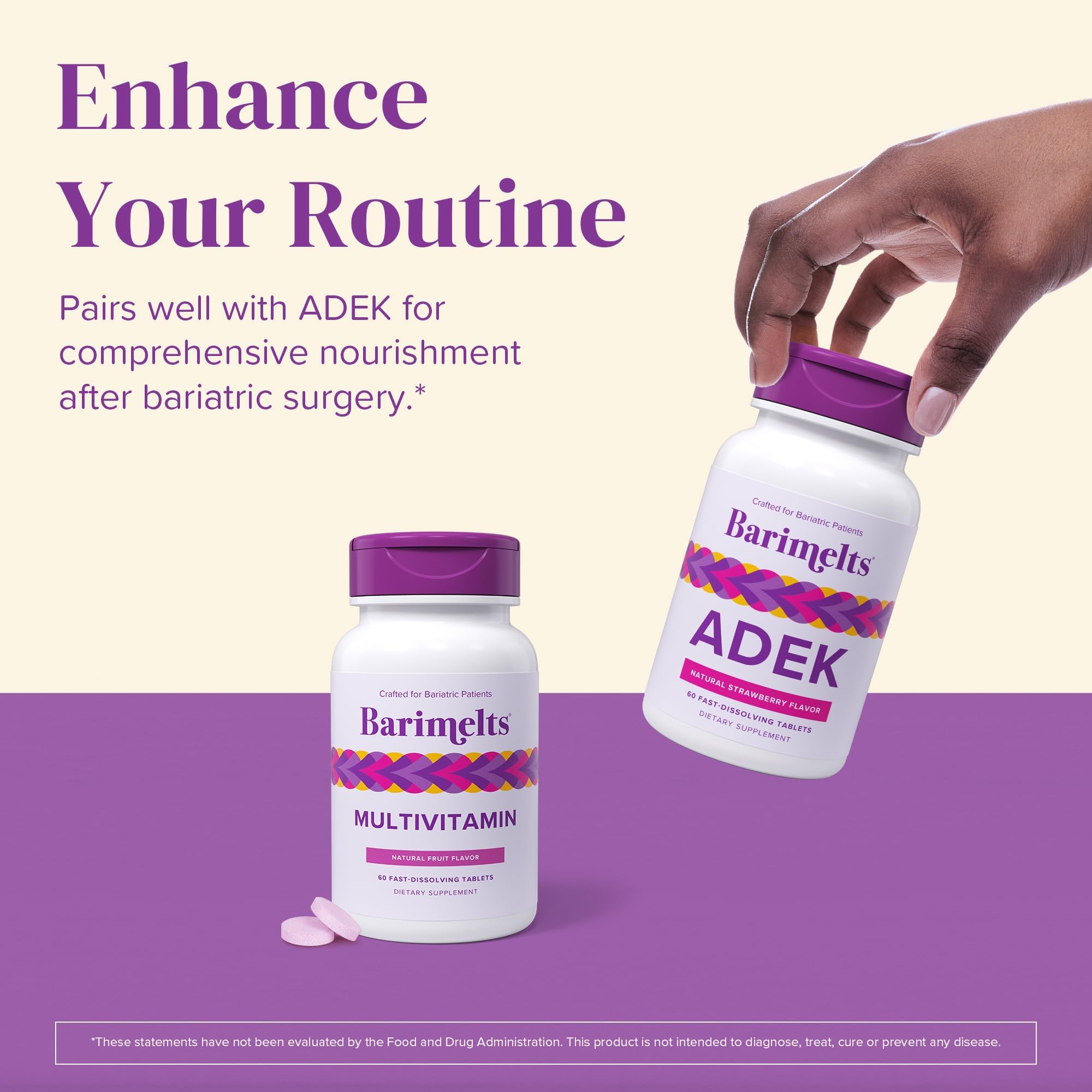 BariMelts Multivitamin - 60 Fast-Dissolving Tablets (1-Month Supply) - Sugar-Free Bariatric Multivitamin for Women, Natural Fruit Flavor​