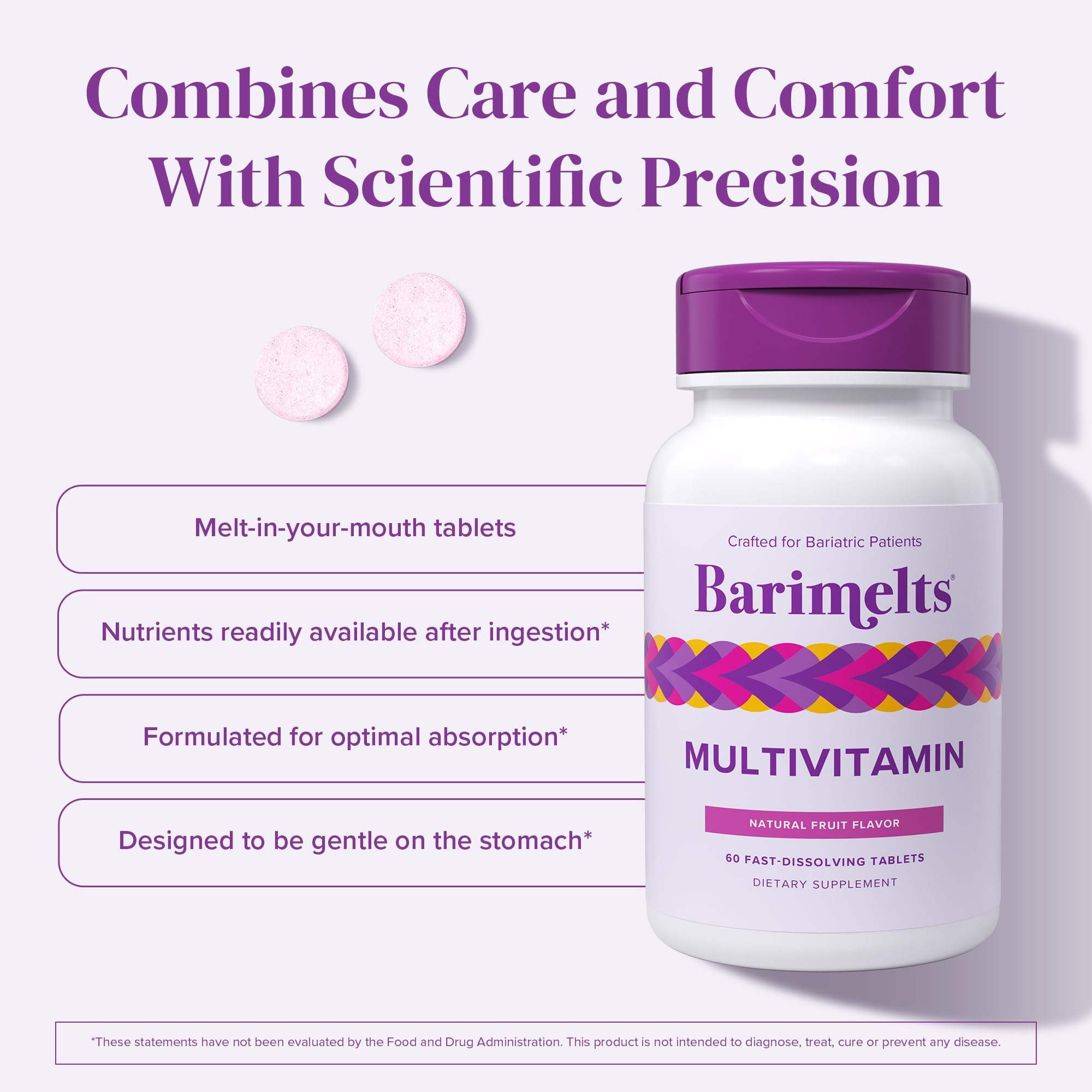 BariMelts Multivitamin - 60 Fast-Dissolving Tablets (1-Month Supply) - Sugar-Free Bariatric Multivitamin for Women, Natural Fruit Flavor​