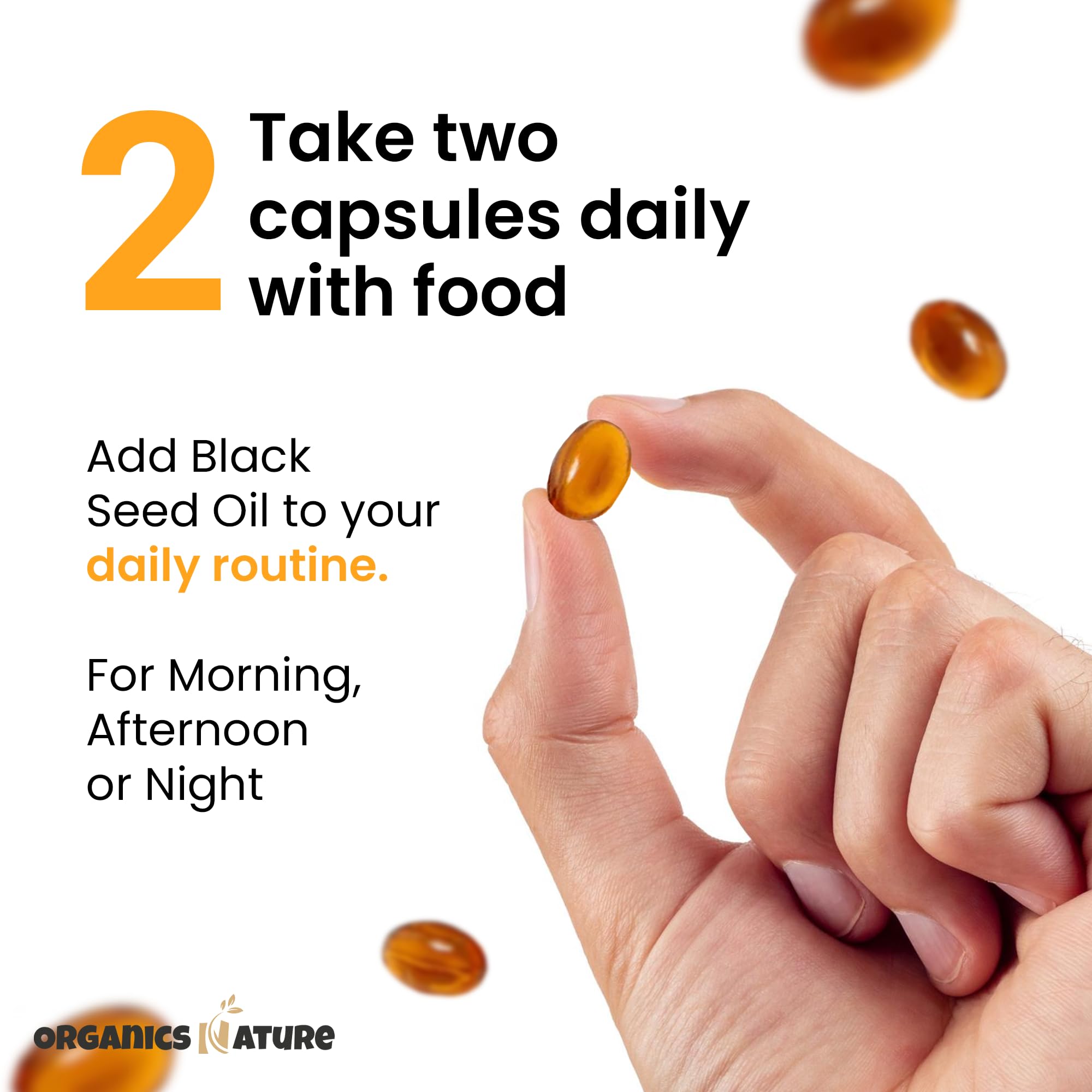 ORGANICS NATURE Black Seed Oil Cold Pressed 60 Softgel Capsules - Immunity Support, Black Cumin Seed Oil, High Thymoquinone, Non-GMO & Vegan, Nigella Sativa, Omega 3 6 9, 1000MG Per Serving