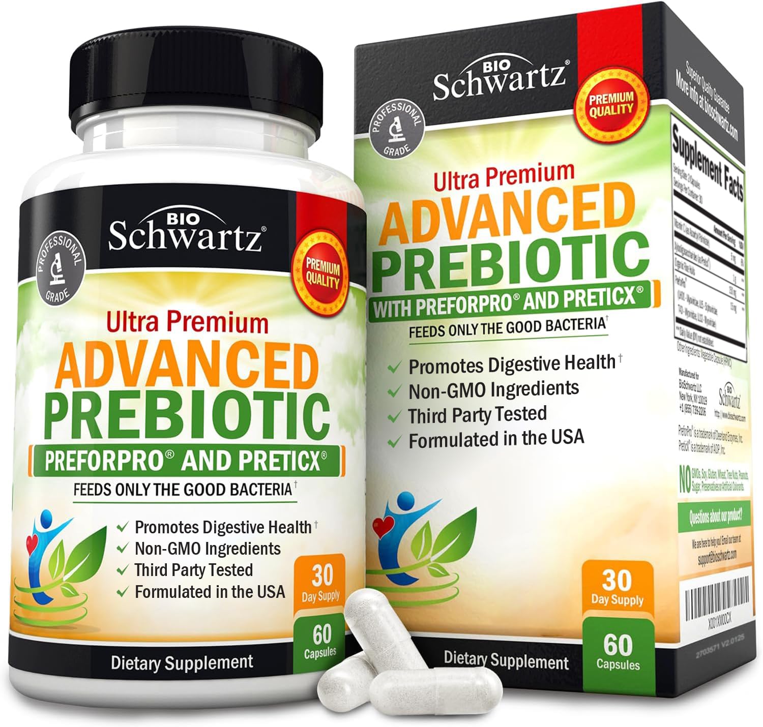 Advanced Prebiotics for Digestive Health - Fast Acting Gut Health Supplement with Clinically Validated Prebiotics for Women & Men for Healthy Gut Flora Bloating & Immune Support - 1 Month Supply