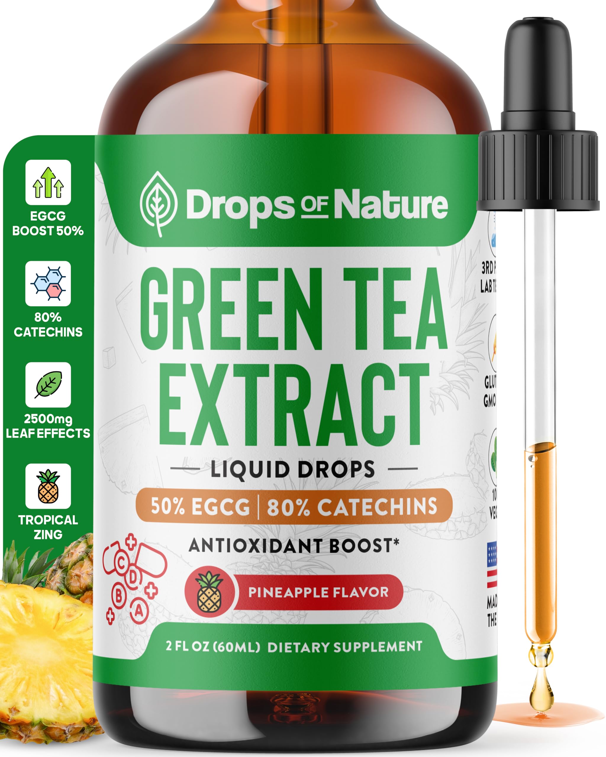 Green Tea 10:1 Extract 50% EGCG - Green Tea Liquid Drops - Vegan, 4X More Powerful Than Pills & Capsules - 2oz Antioxidant & Immune Supplement - Skin, Heart Support, Brain Health & Memory Boost