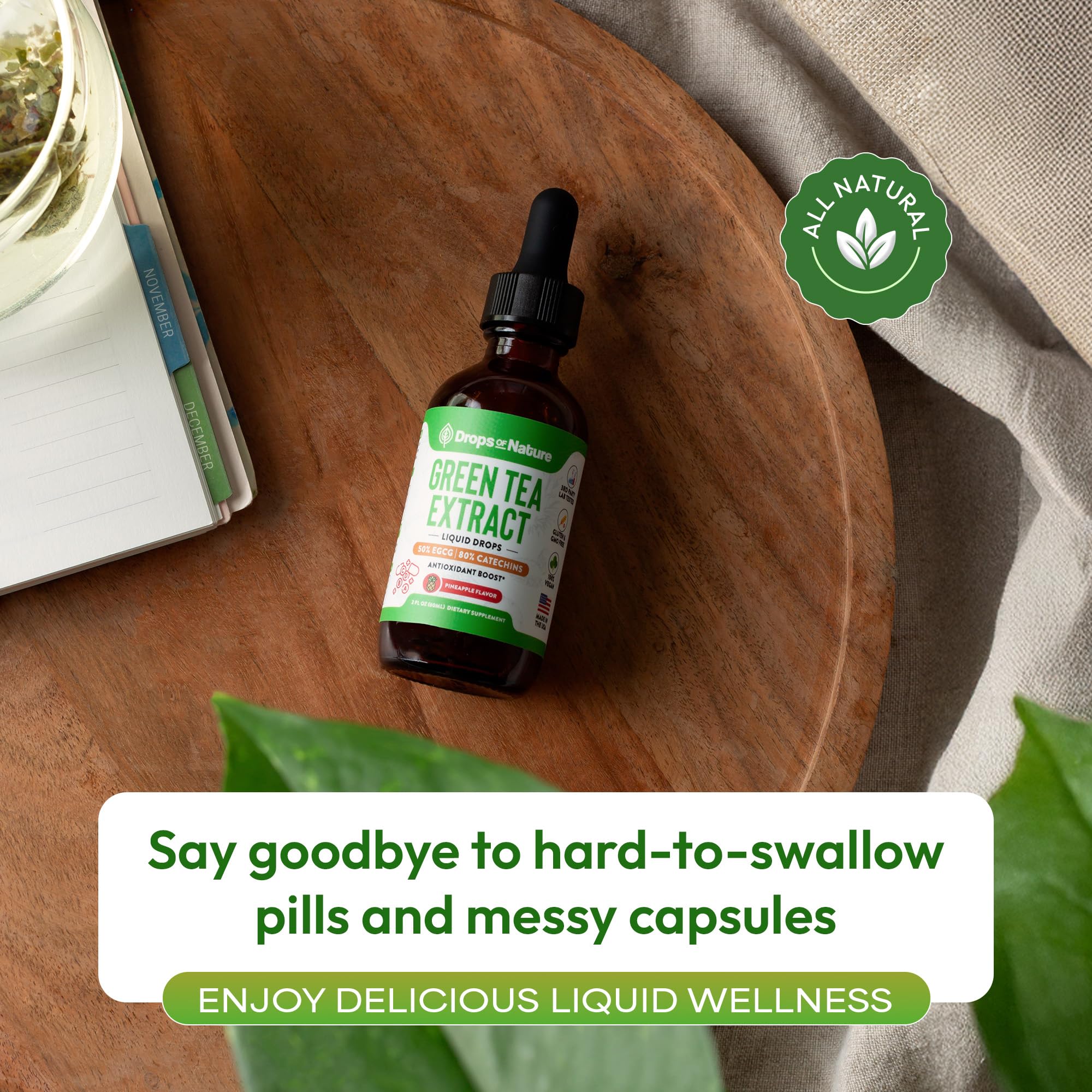 Green Tea 10:1 Extract 50% EGCG - Green Tea Liquid Drops - Vegan, 4X More Powerful Than Pills & Capsules - 2oz Antioxidant & Immune Supplement - Skin, Heart Support, Brain Health & Memory Boost