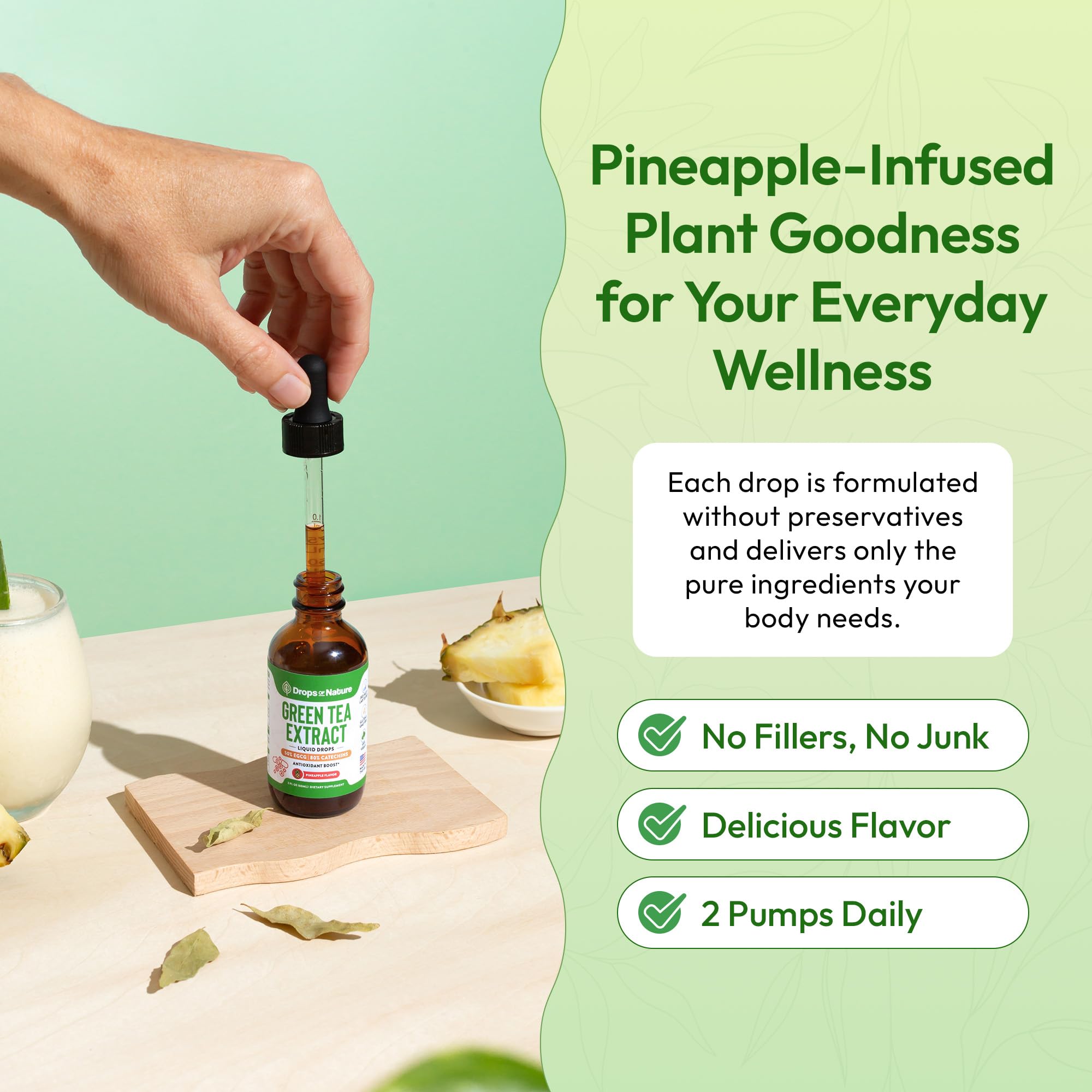 Green Tea 10:1 Extract 50% EGCG - Green Tea Liquid Drops - Vegan, 4X More Powerful Than Pills & Capsules - 2oz Antioxidant & Immune Supplement - Skin, Heart Support, Brain Health & Memory Boost