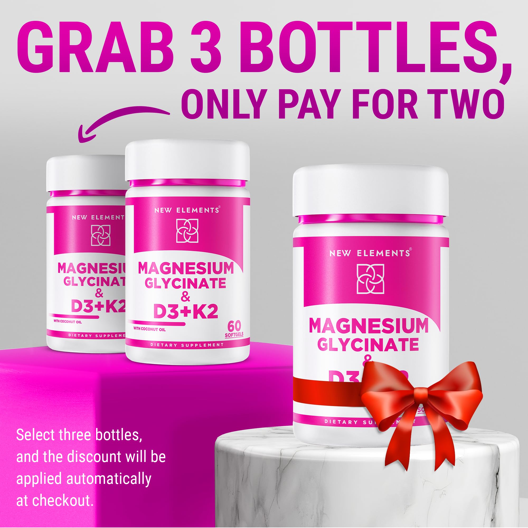 Magnesium Glycinate 500mg with High-Potency Vitamin D3 10,000 IU & Vitamin K2 200mcg | Enhanced with Coconut Oil for Optimal Absorption | Non-GMO, Gluten-Free, Sugar-Free Softgels (60 softgels)