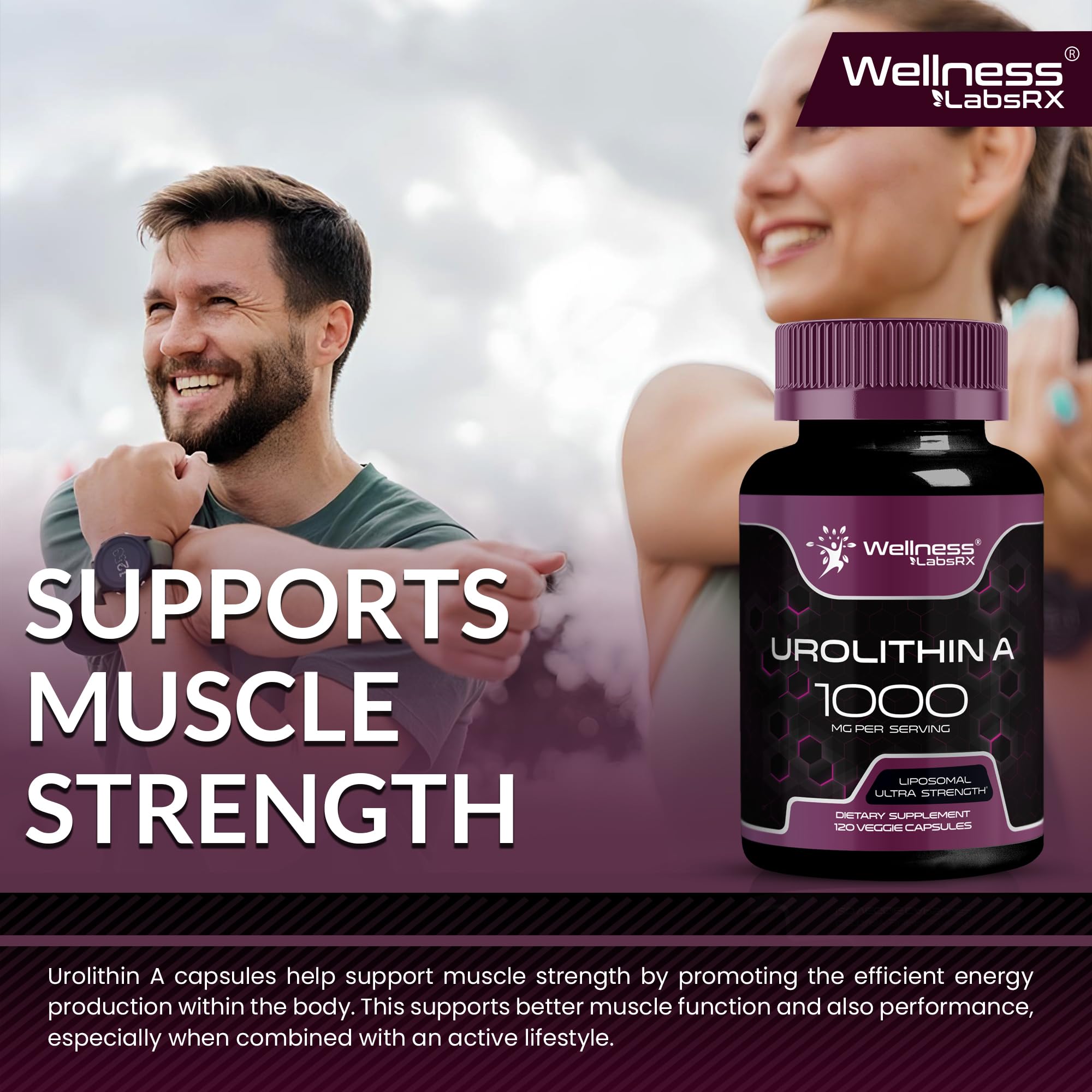 Liposomal Urolithin A Supplement Capsules 1,000mg - Urolithin A+ Supplement for Cellular Renewal & Mitochondrial Support, Ultra-Strength Muscle Health - Third-Party Tested 120 Capsules - Made in USA