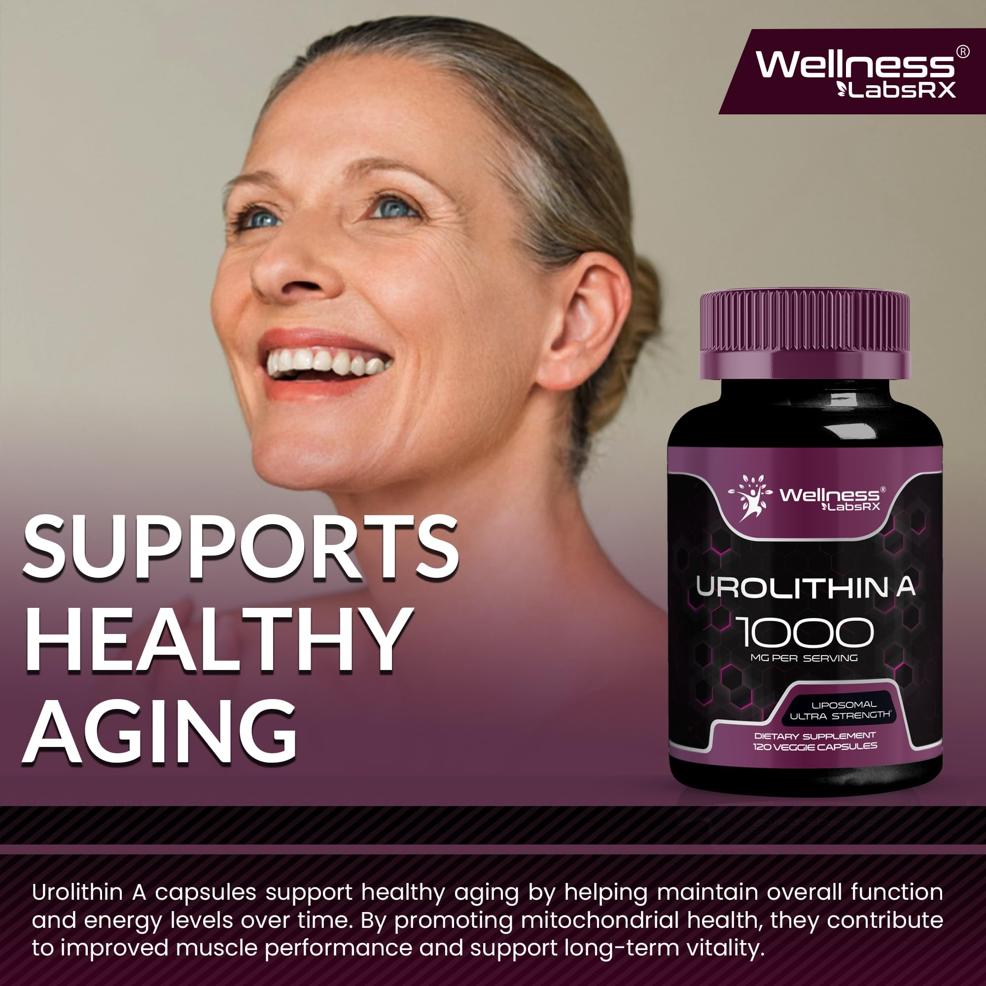 Liposomal Urolithin A Supplement Capsules 1,000mg - Urolithin A+ Supplement for Cellular Renewal & Mitochondrial Support, Ultra-Strength Muscle Health - Third-Party Tested 120 Capsules - Made in USA