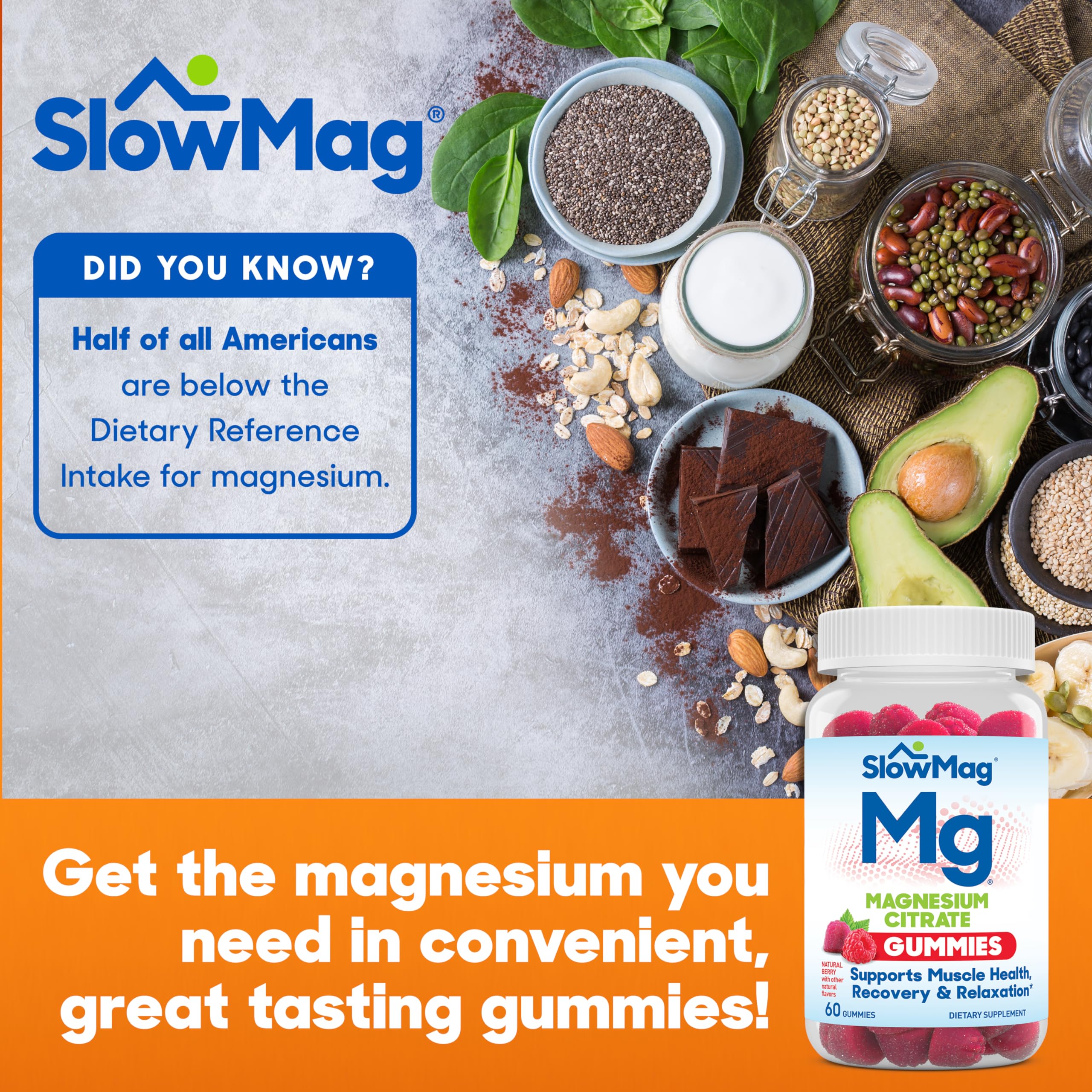 SlowMag Magnesium Citrate Gummies, 60 Count, Supports Muscle Health, Natural Berry Flavor, Recovery & Relaxation Pack of 2