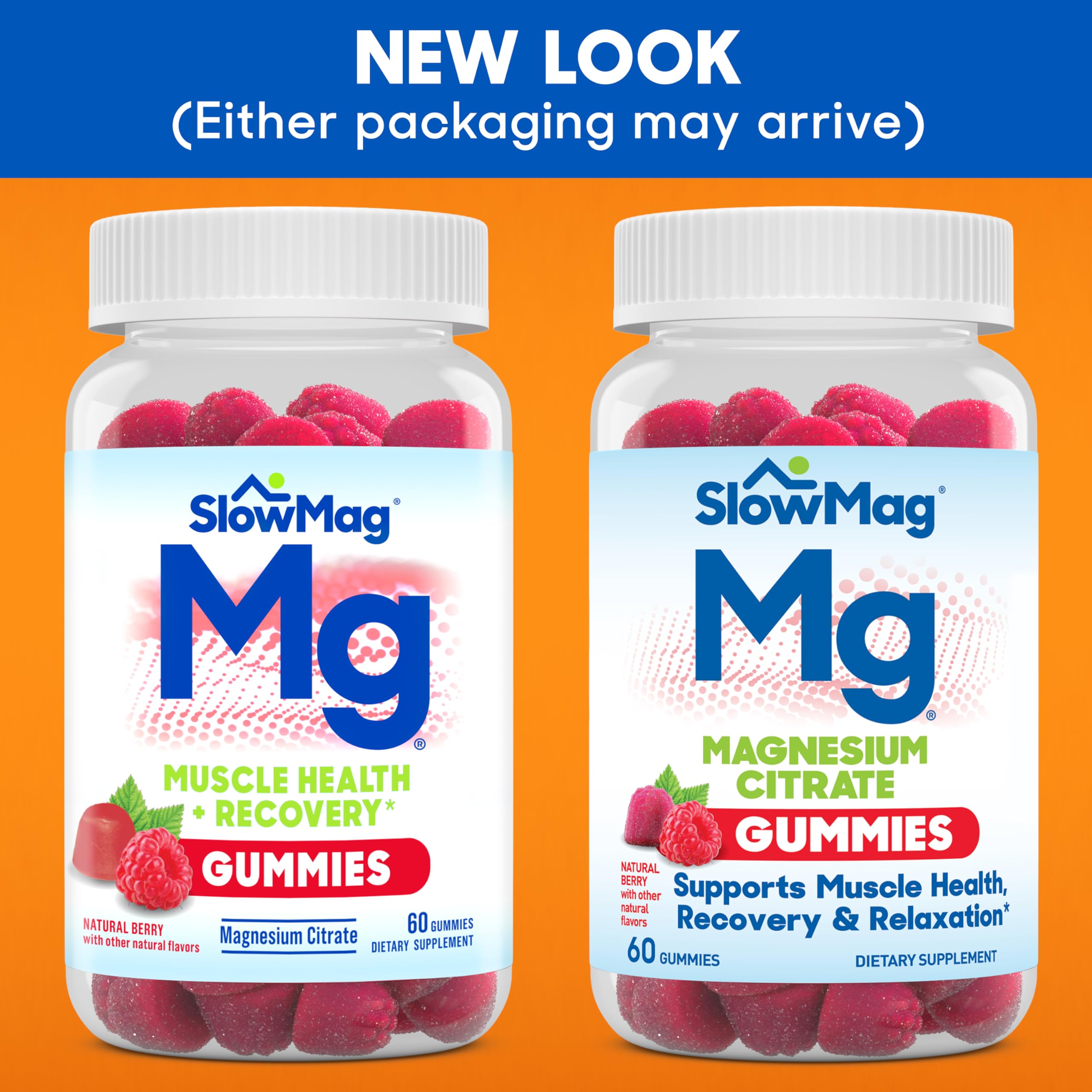 SlowMag Magnesium Citrate Gummies, 60 Count, Supports Muscle Health, Natural Berry Flavor, Recovery & Relaxation Pack of 2