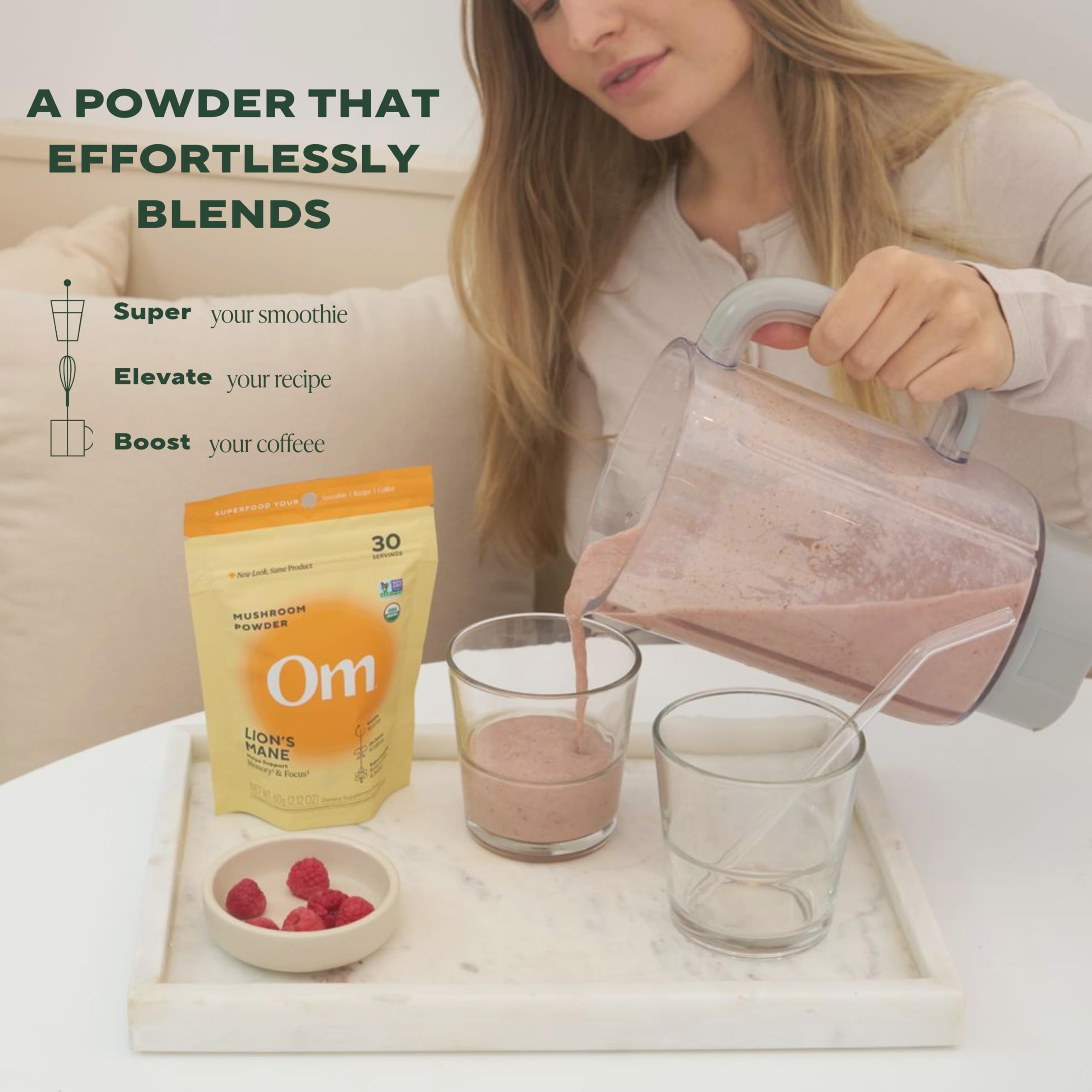 Om Lion’s Mane Mushroom Powder - Organic Mushroom Supplement and Nootropic - Support Memory, Focus and Nerve Health, 7.05 oz (100 Servings)​