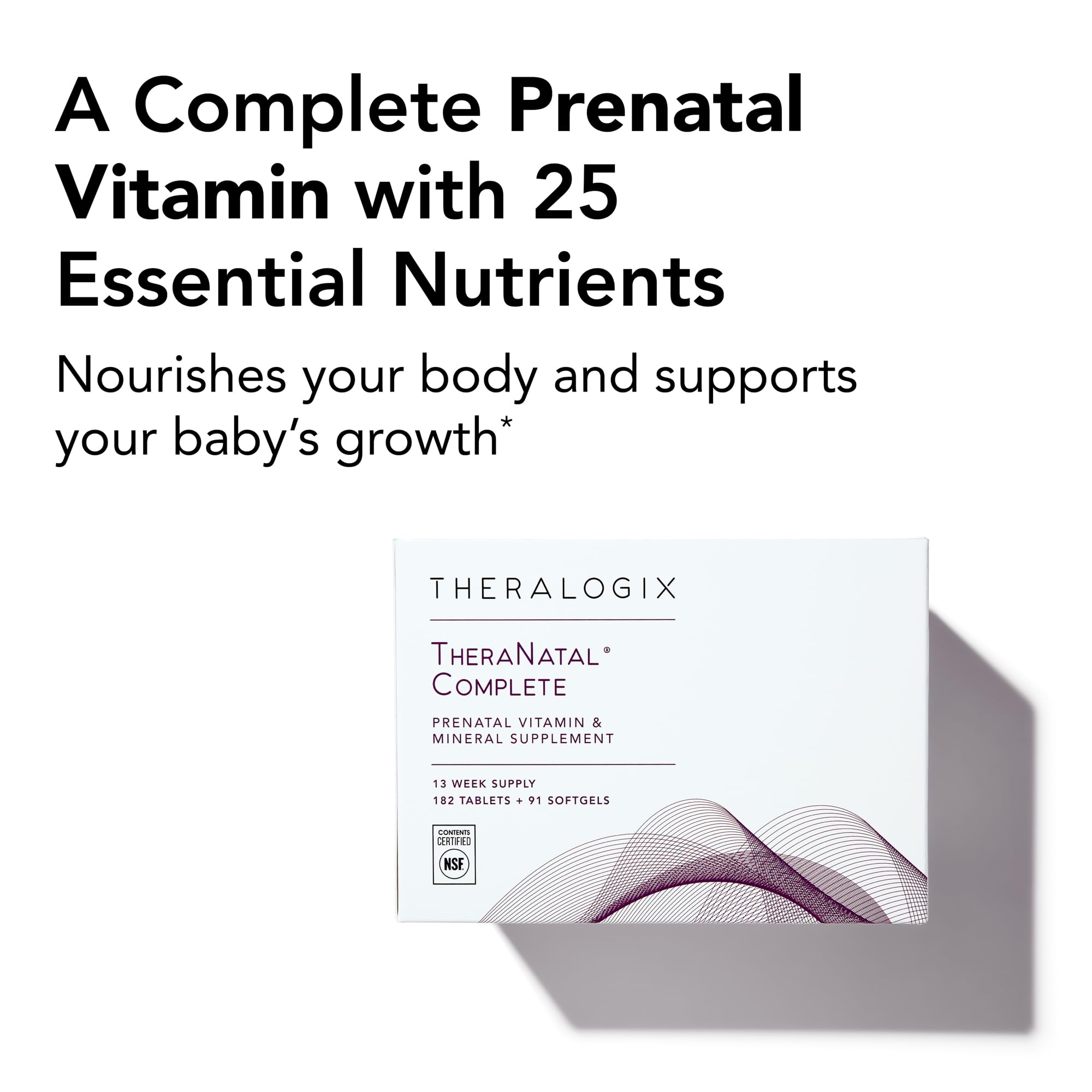 Theralogix TheraNatal Complete Prenatal Vitamin Supplement - 91-Day Supply - with DHA, Vitamin D3, Folate, Iodine, Choline, Iron, Vitamin B6 & More - NSF Certified - 182 Tablets & 91 Softgels