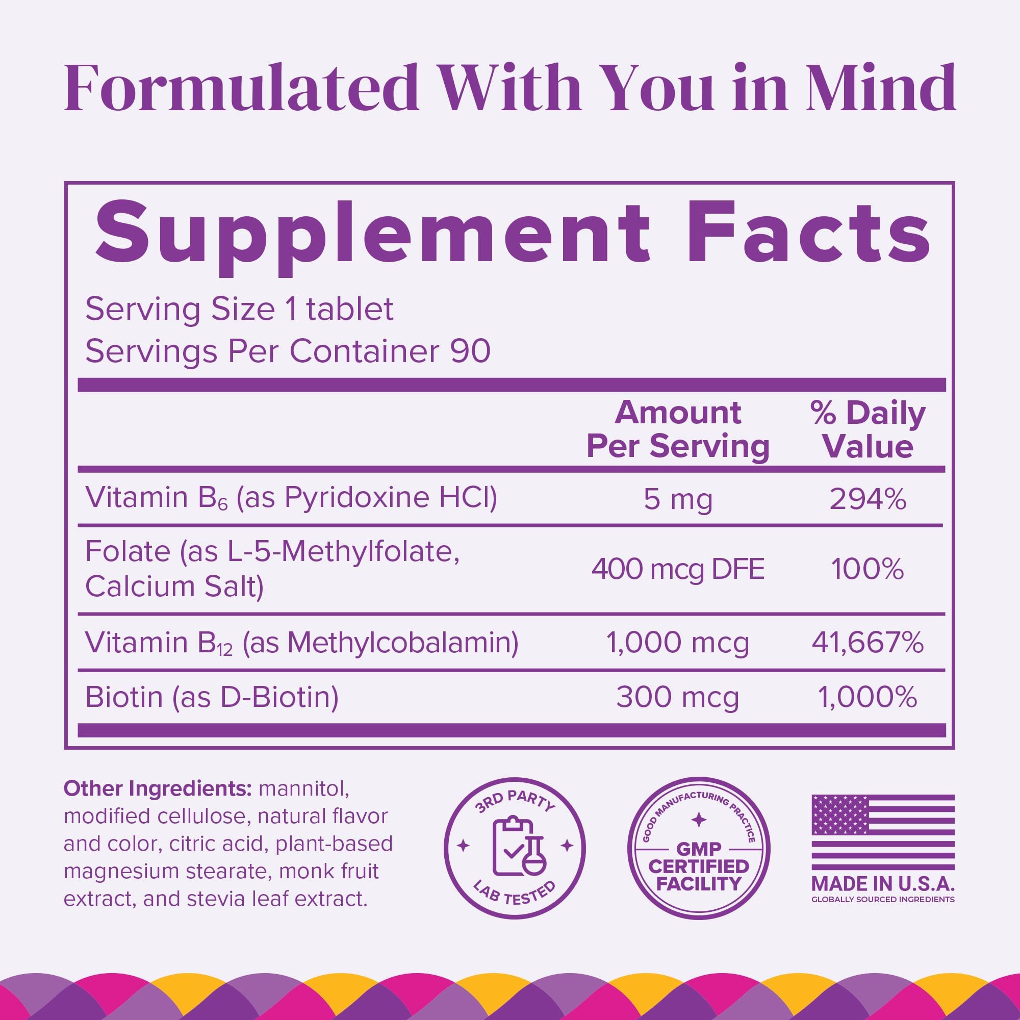 BariMelts Vitamin B12 Plus, 90 Fast-Dissolving Tablets (3-Month Supply), Sugar-Free Bariatric Vitamins for Women, Includes B12, B6, Folate and Biotin, Natural Cherry Flavor​