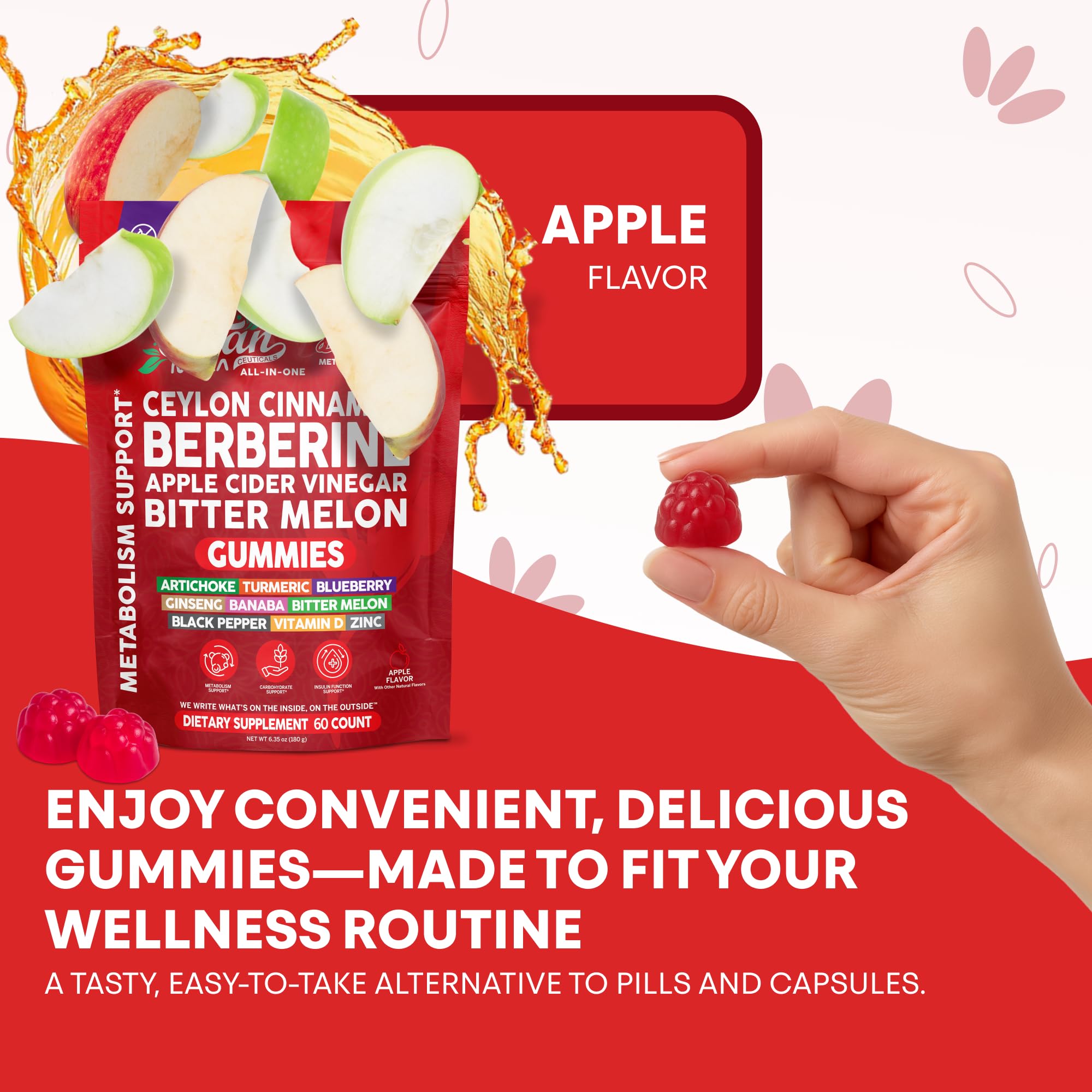 Sugar Savior Ceylon Cinnamon Berberine Gummies Apple Cider Vinegar Artichoke Turmeric Blueberry Ginseng Banaba Bitter Melon Black Pepper Vitamin D Zinc GLP1 Gummies 60 Count by Clean Nutra