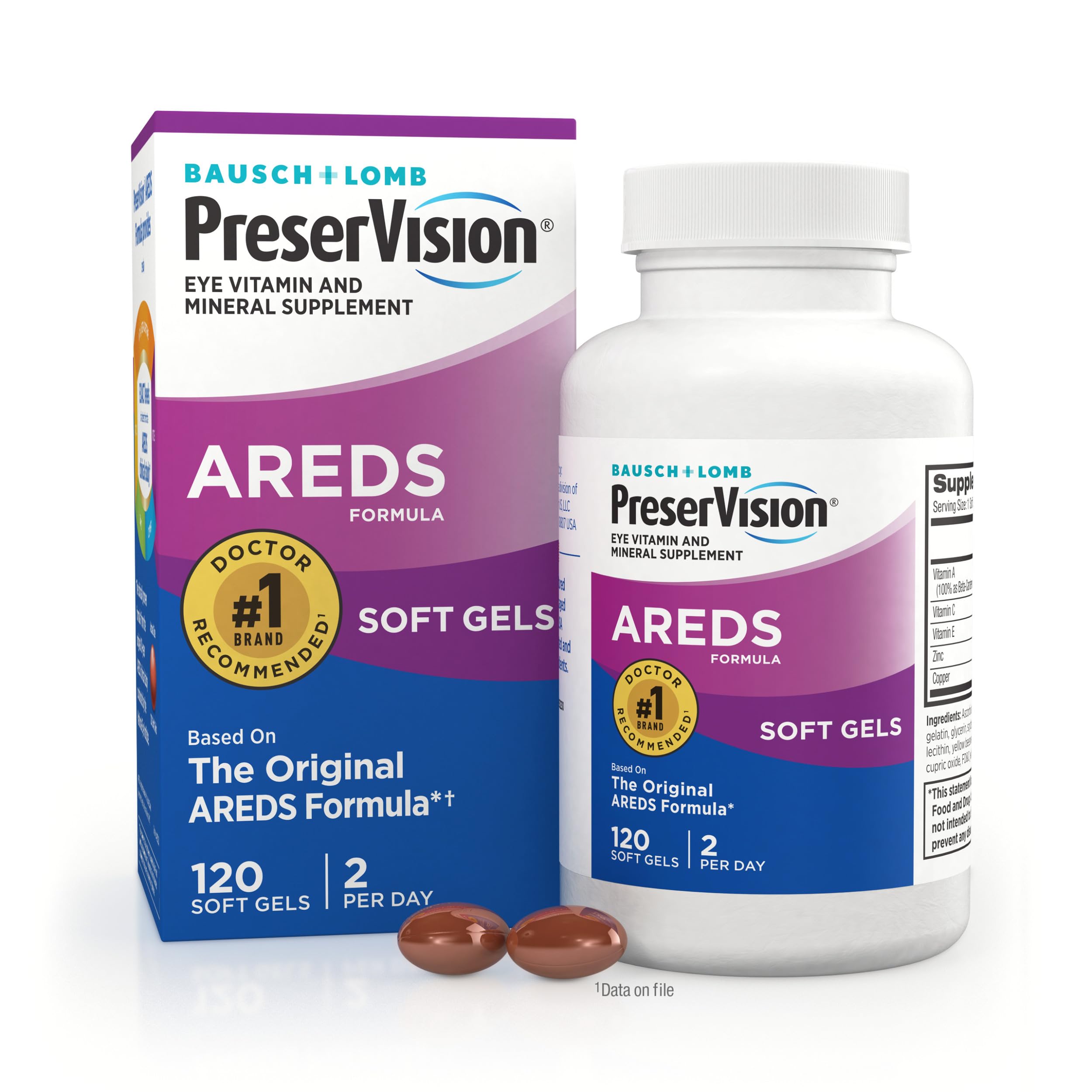 PreserVision AREDS Eye Vitamins, #1 Eye Doctor Recommended Brand, Multivitamin with Copper, Vitamin A, C & E, Zinc Supplements, 120 Softgels