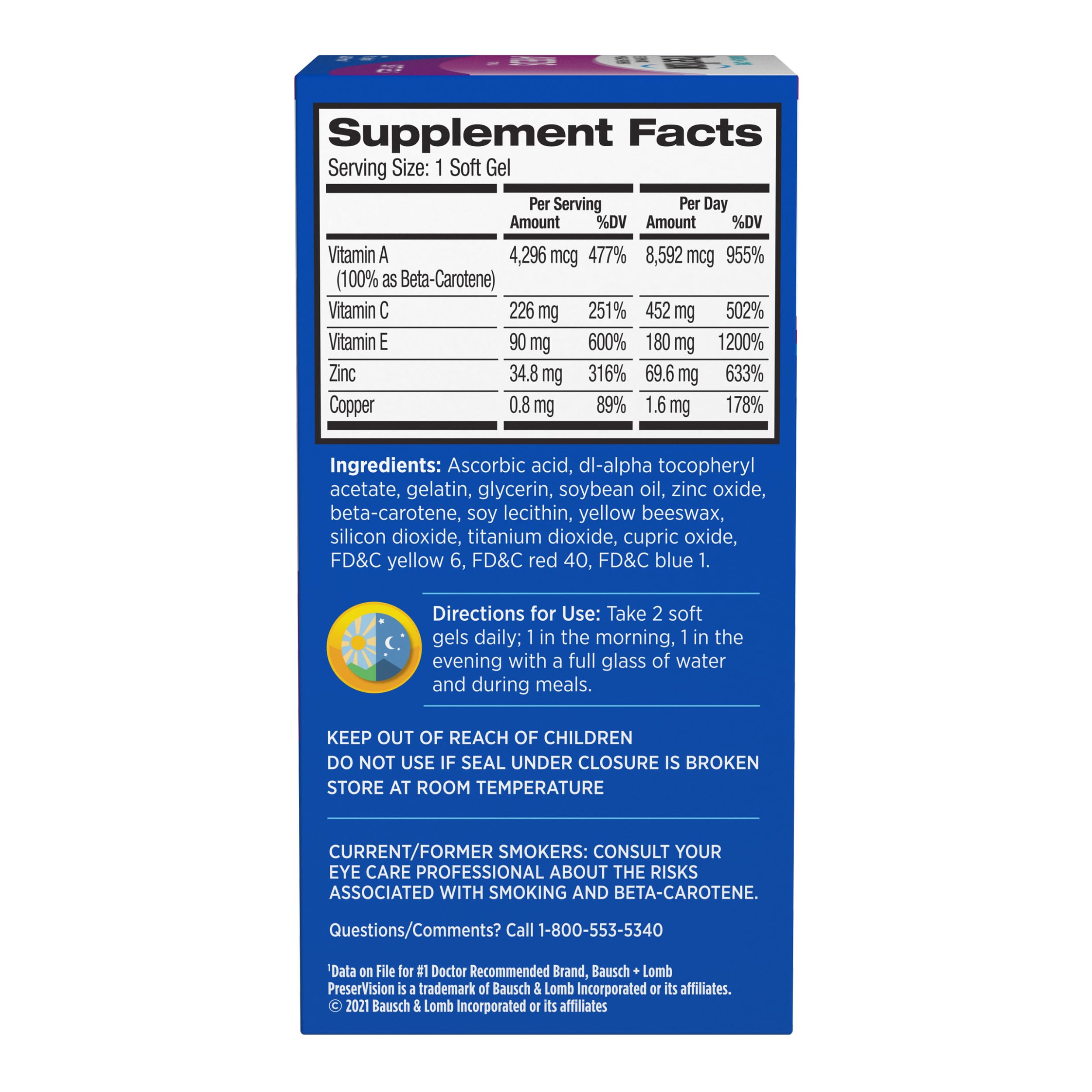 PreserVision AREDS Eye Vitamins, #1 Eye Doctor Recommended Brand, Multivitamin with Copper, Vitamin A, C & E, Zinc Supplements, 120 Softgels