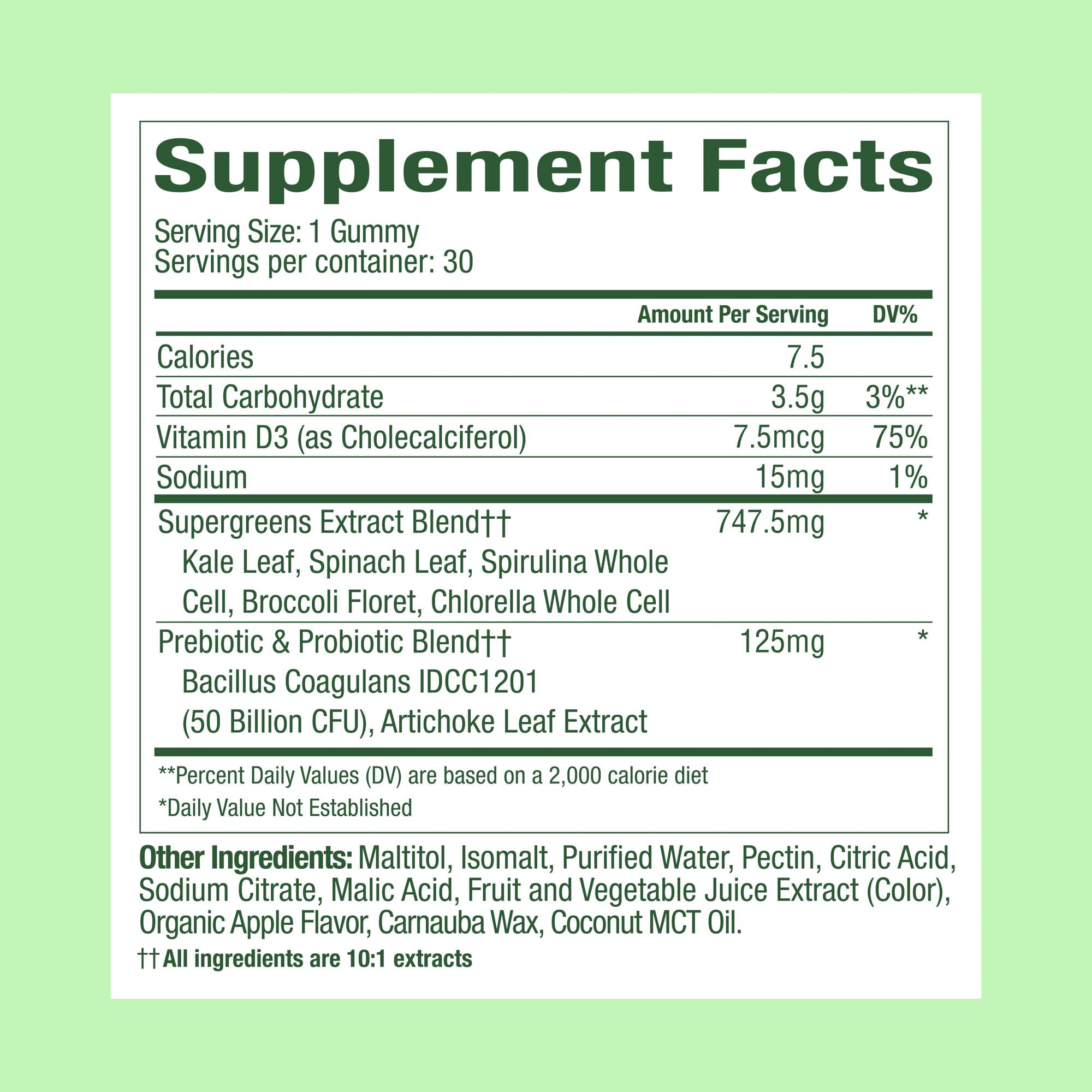 WonderGreens Kids Super Veggie Gummies – Sugar-Free, Allergen-Free Multivitamin for Picky Eaters with Probiotics – Tummy & Immune Support – Green Apple Flavor (30 Count)