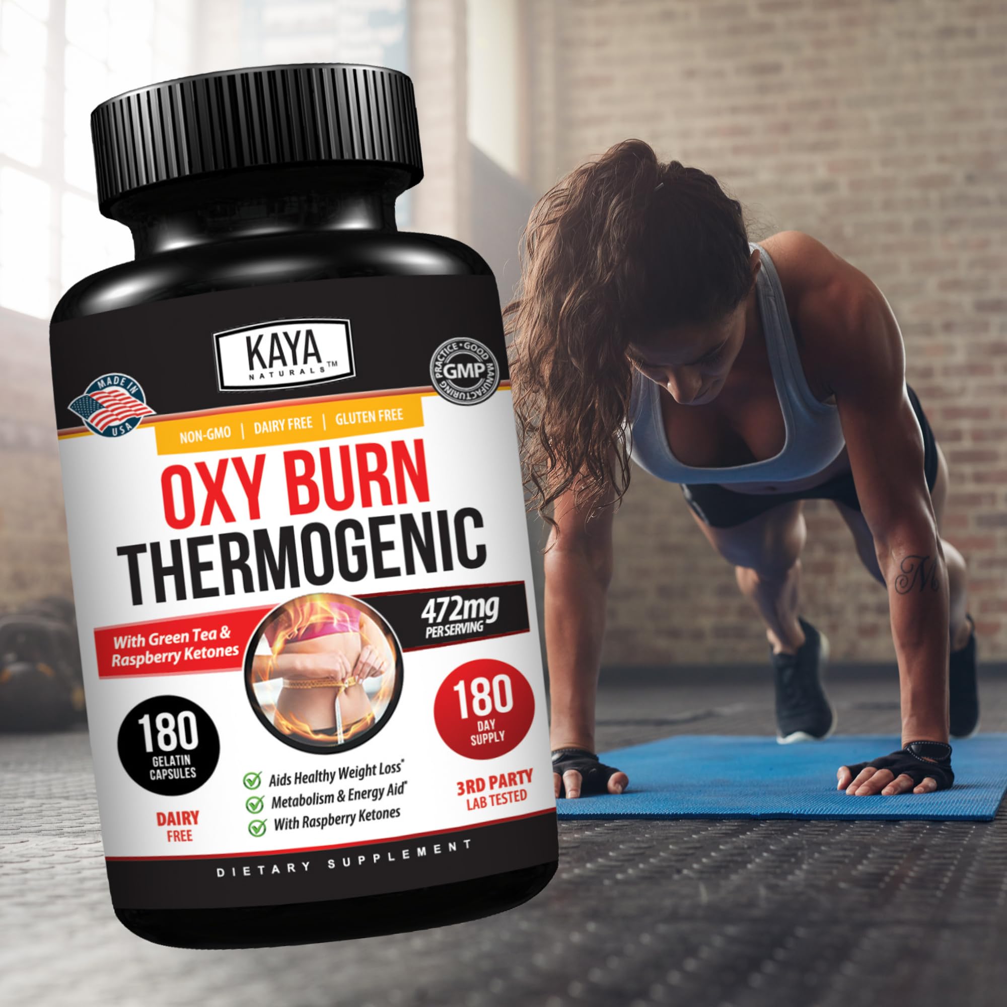 Kaya Naturals Oxy Burn - Thermogenic Herbal Formula for Active Living – Non-GMO & Gluten-Free – 180 Count