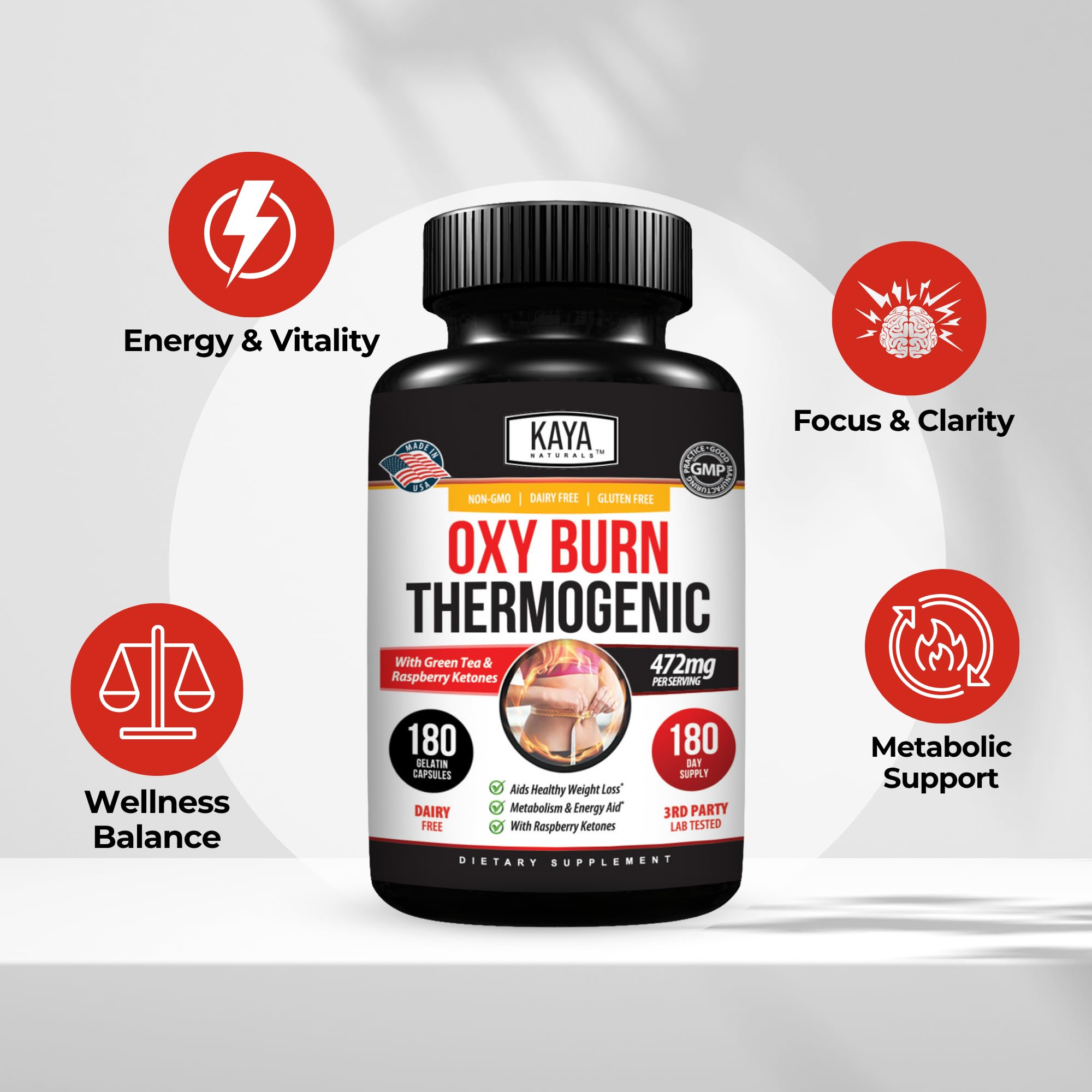 Kaya Naturals Oxy Burn - Thermogenic Herbal Formula for Active Living – Non-GMO & Gluten-Free – 180 Count
