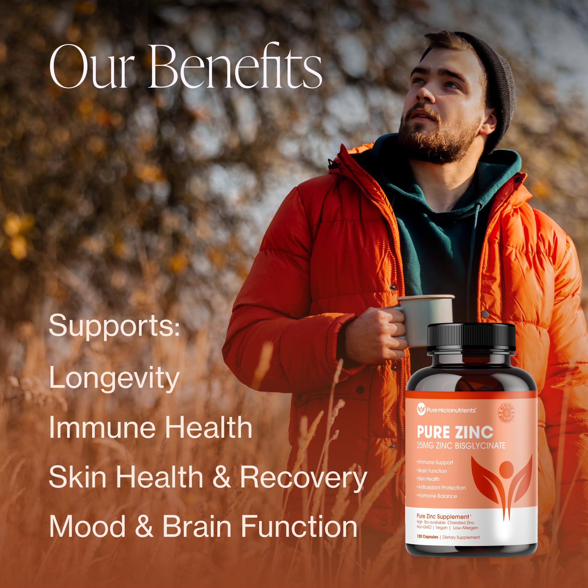 Pure Zinc Supplement 25mg - TRAACS Bisglycinate Chelate - 120 Capsules for Immune Support, Skin Health & Energy - for Men & Women