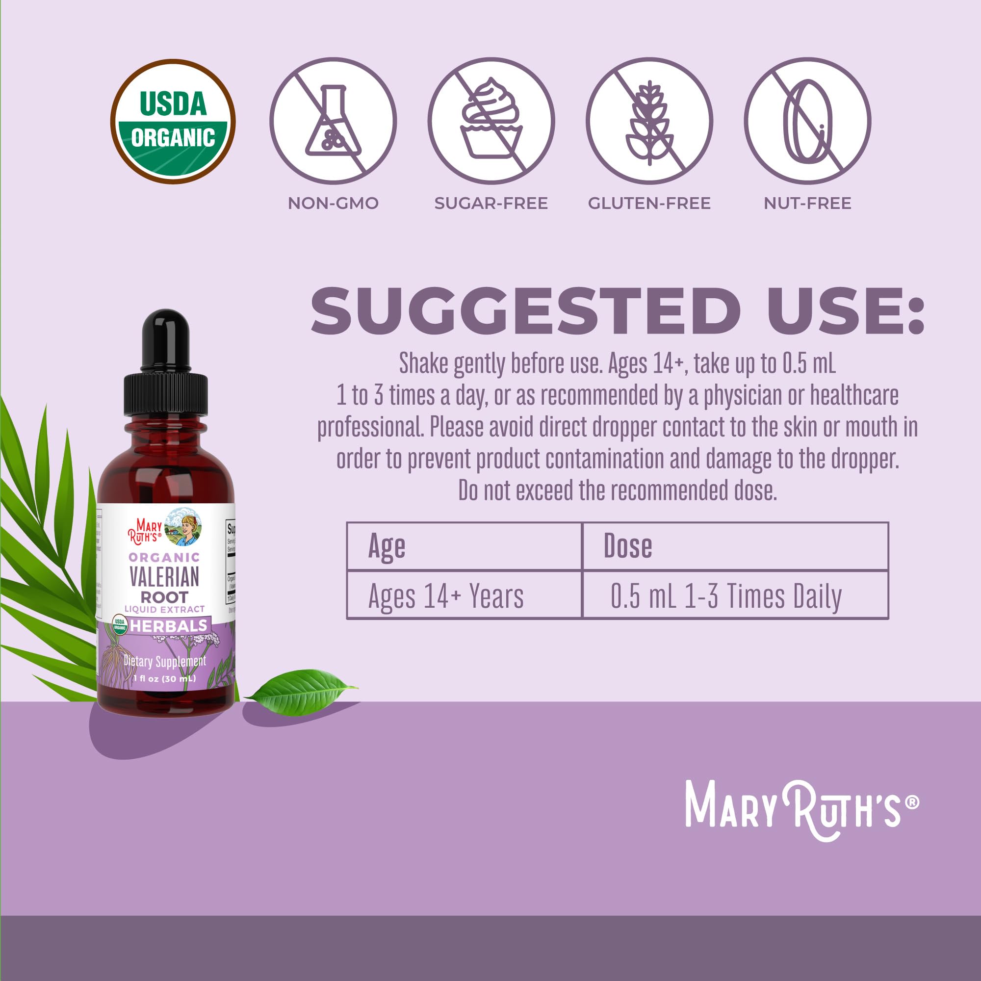 MaryRuth Organics Valerian Root Liquid Drops | 2 Month Supply | Sugar Free | USDA Organic Valerian Root Drops | Support Sleep | Calm and Stress Relief | Vegan | Non-GMO | Gluten Free | 60 Servings