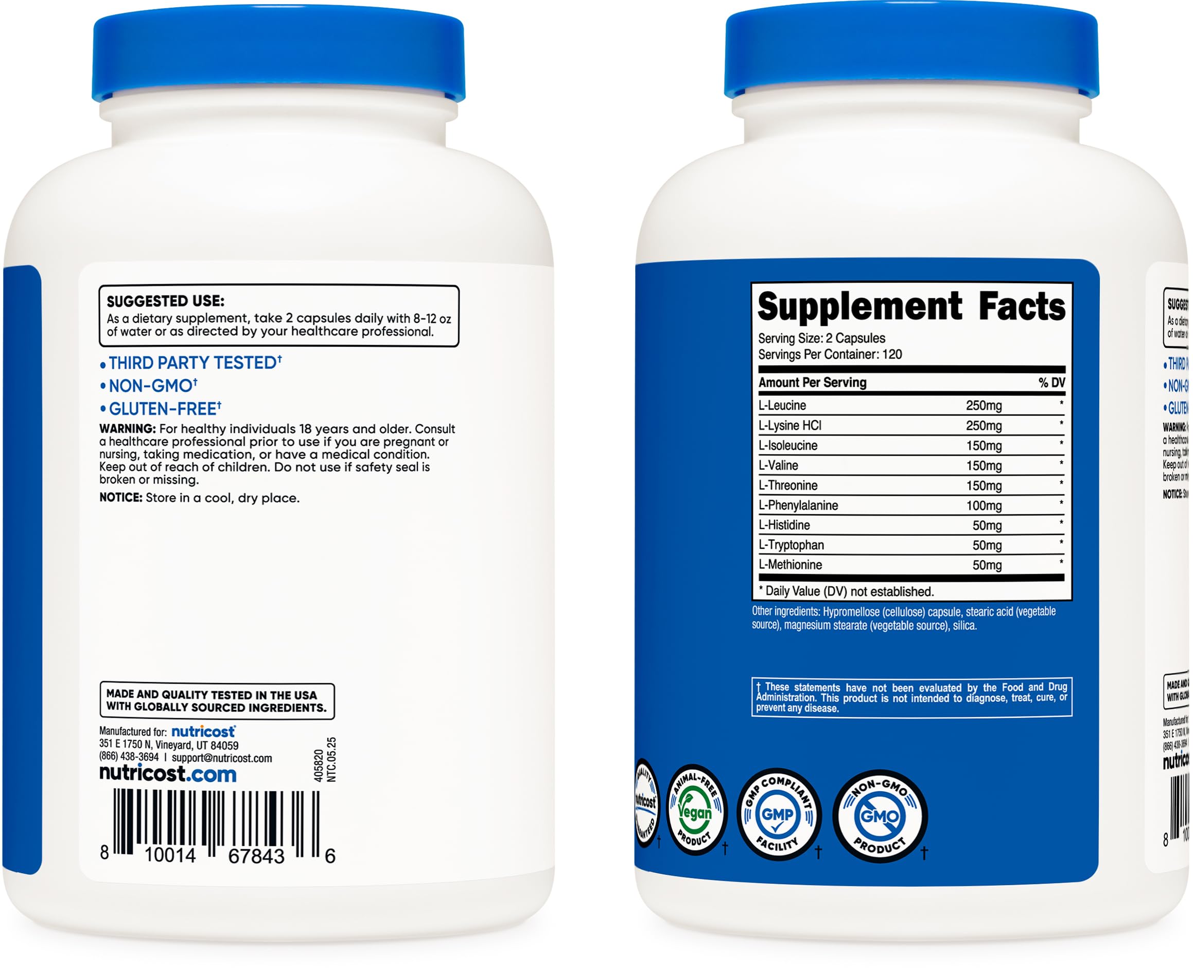 Nutricost EAA Capsules 1200mg, 240 Capsules - Essential Amino Acids, 120 Servings - Non-GMO, Gluten Free & Vegan