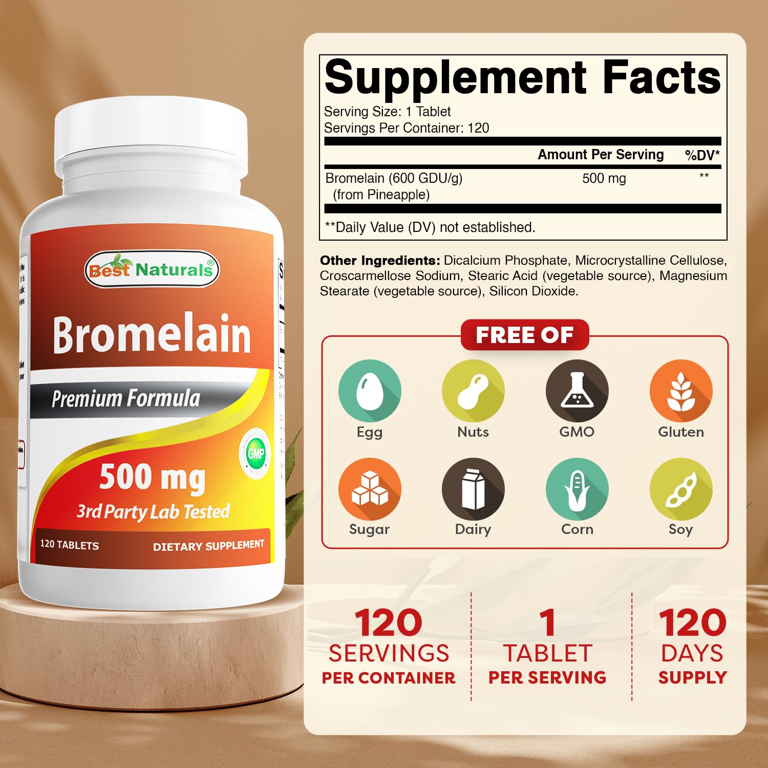 Best Naturals Bromelain 500mg 120 Tablets (120 Count (Pack of 2))