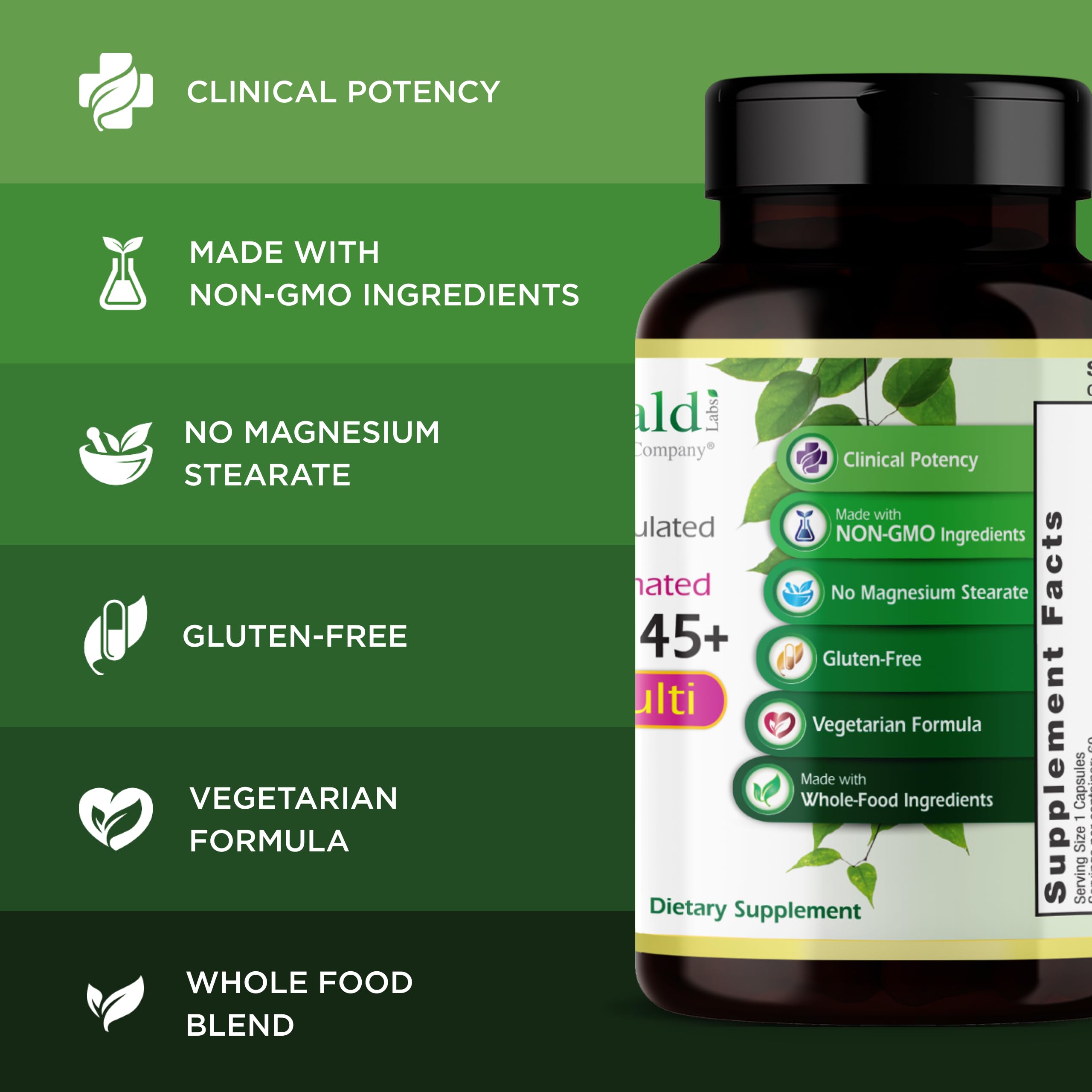 EMERALD LABS Women's 45+ 1-Daily Multi - Complete Multivitamin for Comprehensive Support, Bone & Heart Health* - Designed for Women 45+ - Gluten-Free & Vegetarian- 60 Vegetable Capsules