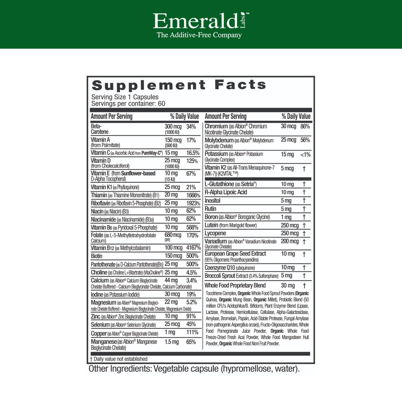 EMERALD LABS Women's 45+ 1-Daily Multi - Complete Multivitamin for Comprehensive Support, Bone & Heart Health* - Designed for Women 45+ - Gluten-Free & Vegetarian- 60 Vegetable Capsules