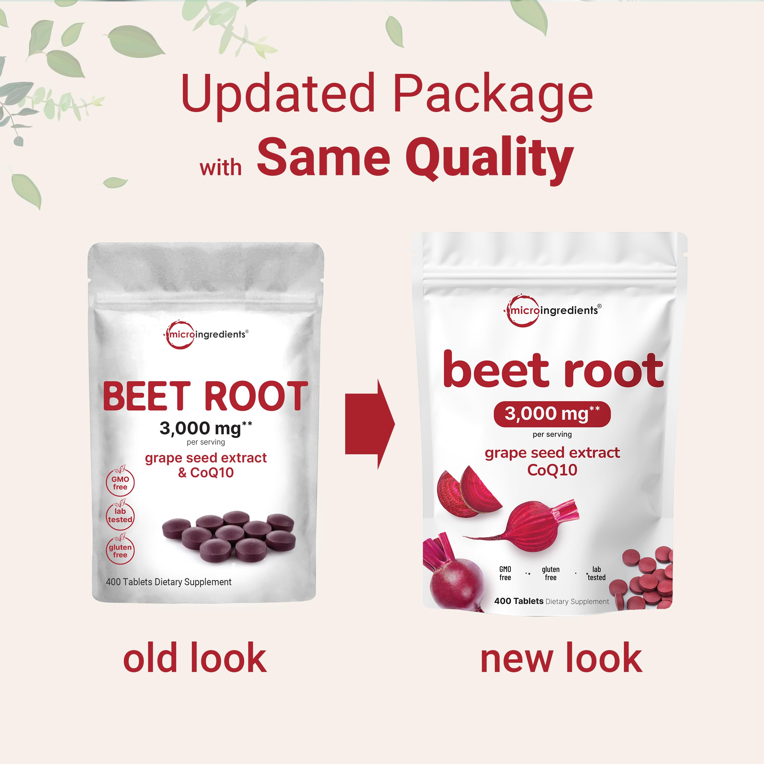 Micro Ingredients Beet Root 3,000mg with Grape Seed Extract & CoQ10, 400 Tablets | 200 Servings | Super Beets Supplements from Fresh Beetroot Extract