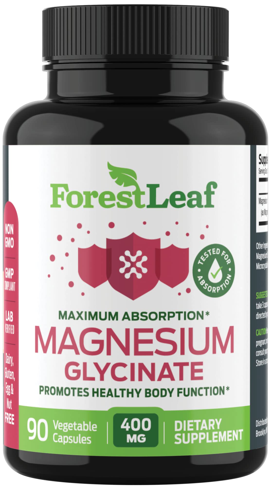Pure Magnesium Glycinate 400mg Serving - High Absorption Magnesium Glycinate - Mag Bisglycinate for Stress, Bones, Muscles, Nerves, Relaxation & Heart Healt - 90 Capsules