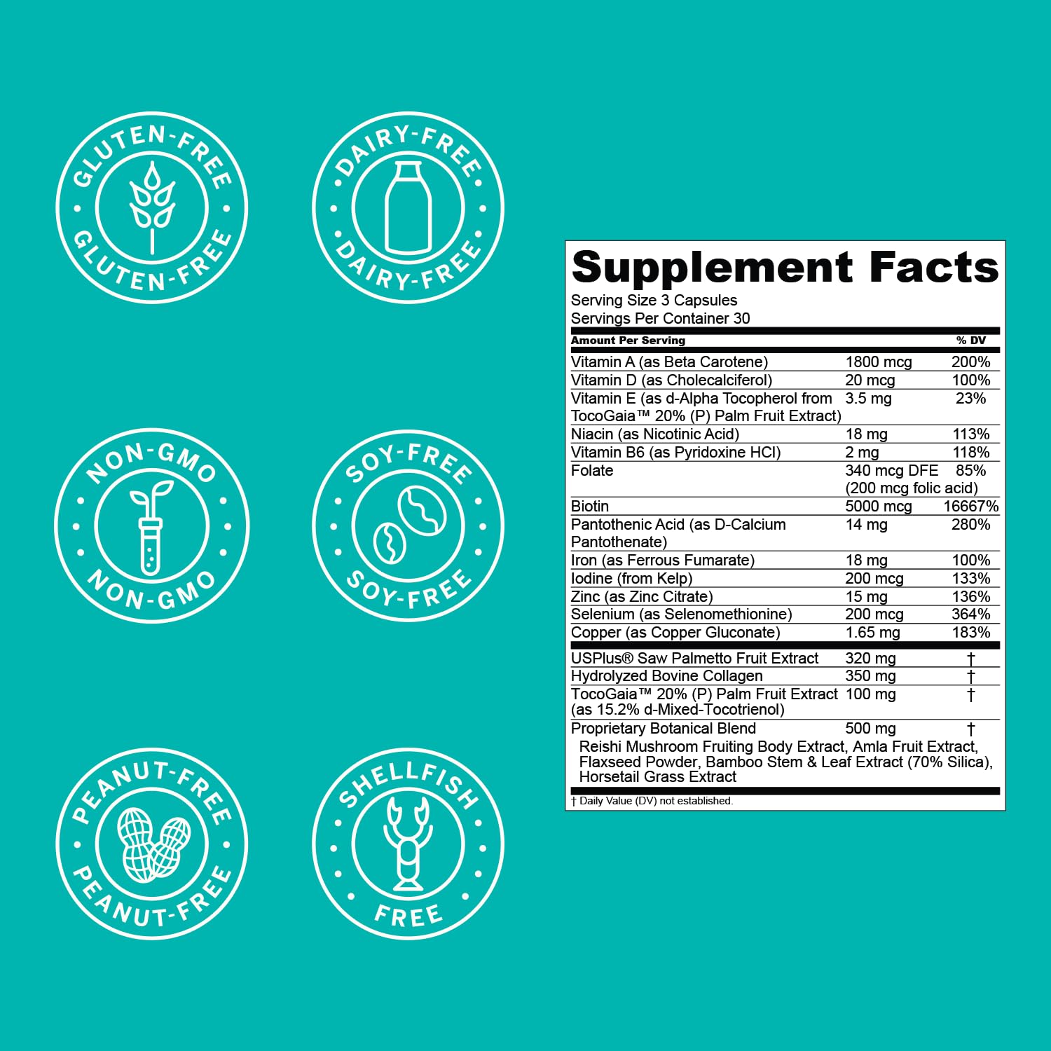 Hair La Vie Live Conscious Clinical Formula Hair Growth Vitamins for Women and Men w/Biotin, Collagen & Saw Palmetto (Pack of 1)