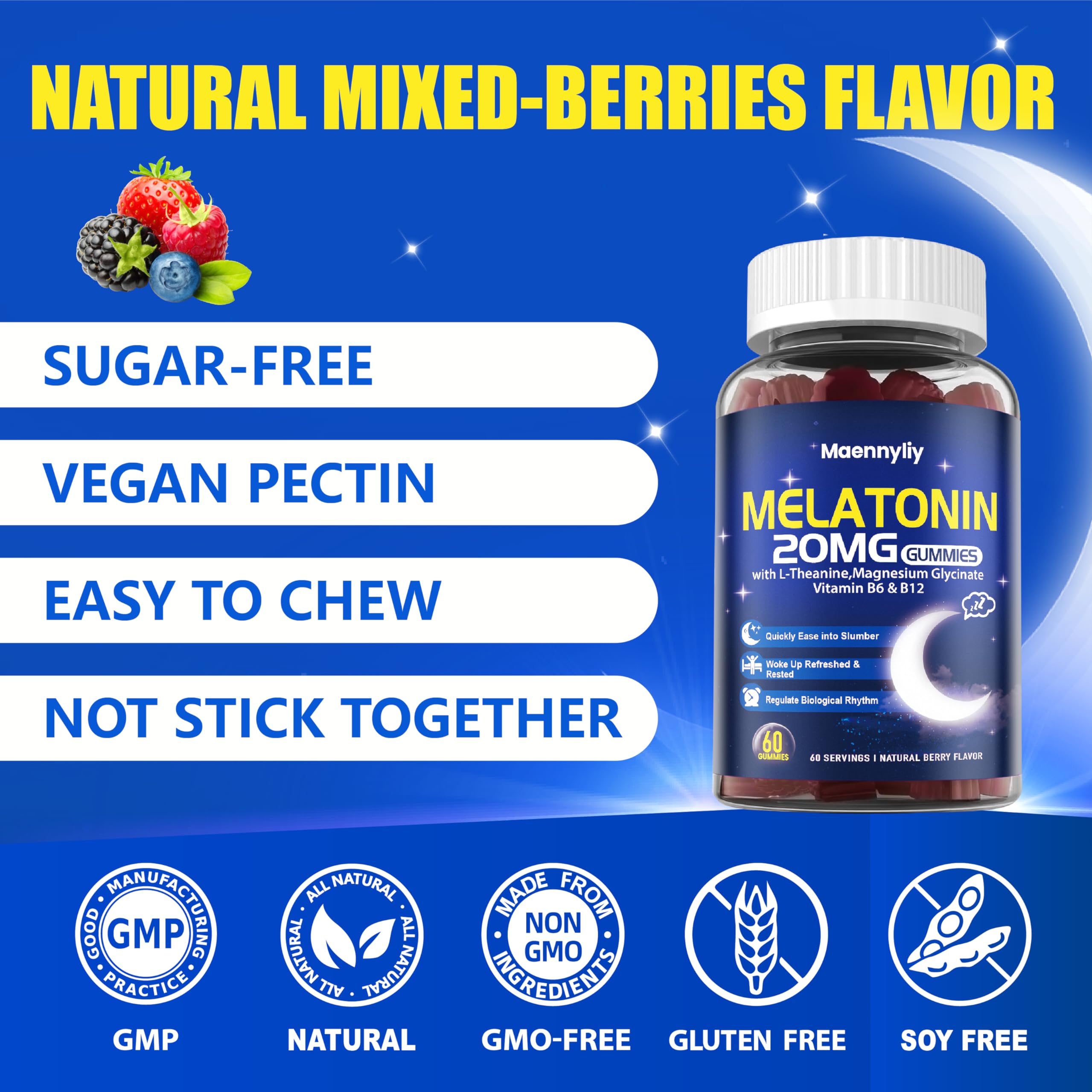 Melatonin 20mg Gummies for Adults - Sugar Free Melatonin Gummies Extra Strength with L-Theanine, Magnesium, Ashwagandha, Turmeric, D3 & Zinc - Non-Habit Forming