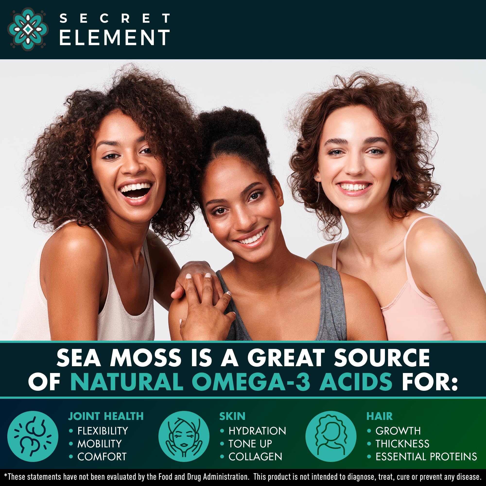 Secret Element Sea Moss Capsules with Burdock Root, Bladderwrack & Muira Puama – Plant-Based Sea Moss Supplement with Raw Powder – 120 Capsules
