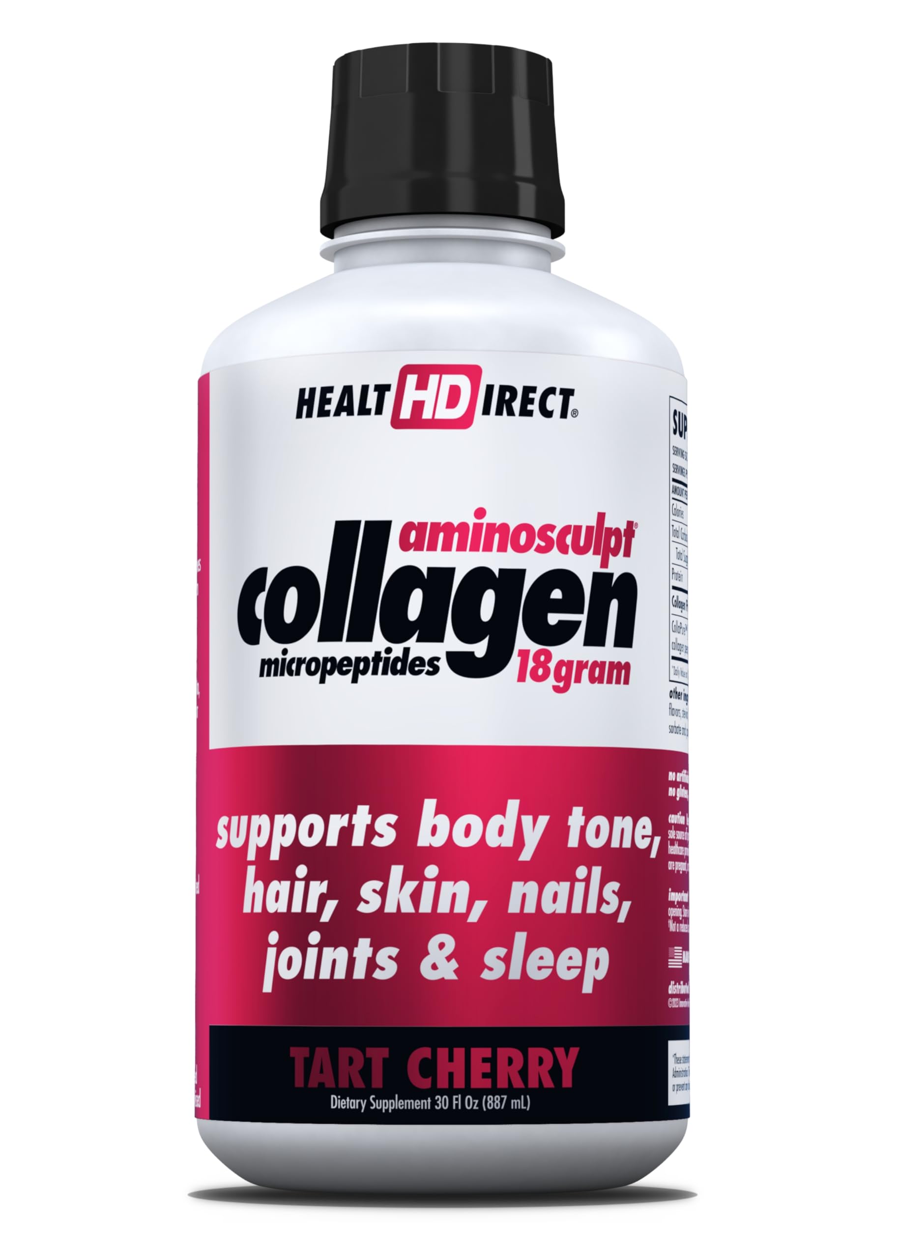 HEALTH DIRECT AminoSculpt Sugar-Free Collagen Supplement - High Potency Medical-Grade Protein for Hair, Skin, Nails & Joints, Grass-Fed, Non-GMO, Liquid Collagen - Tart Cherry - 30 Fl Oz