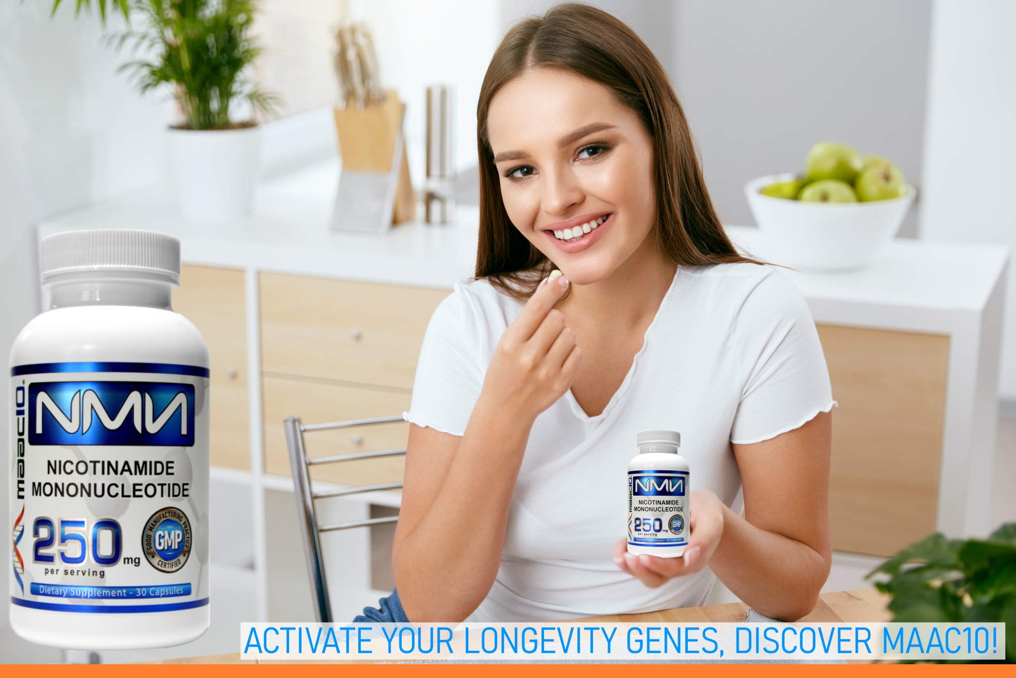 MAAC10 NMN Supplement 1000mg Serving - 99% Pure NMN Nicotinamide Mononucleotide. The Most Powerful NAD Supplement for Optimal Performance (120 Capsules 4 Per Serving).