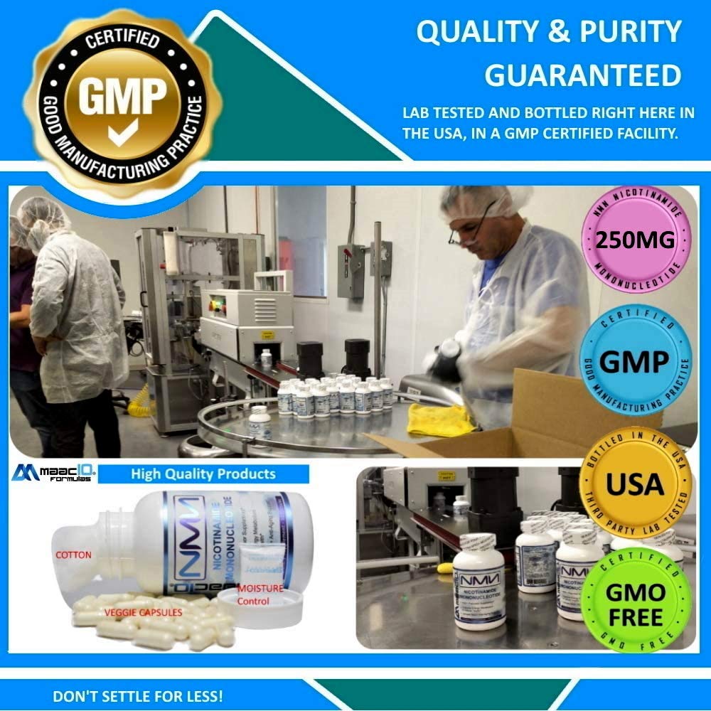 MAAC10 NMN Supplement 1000mg Serving - 99% Pure NMN Nicotinamide Mononucleotide. The Most Powerful NAD Supplement for Optimal Performance (120 Capsules 4 Per Serving).