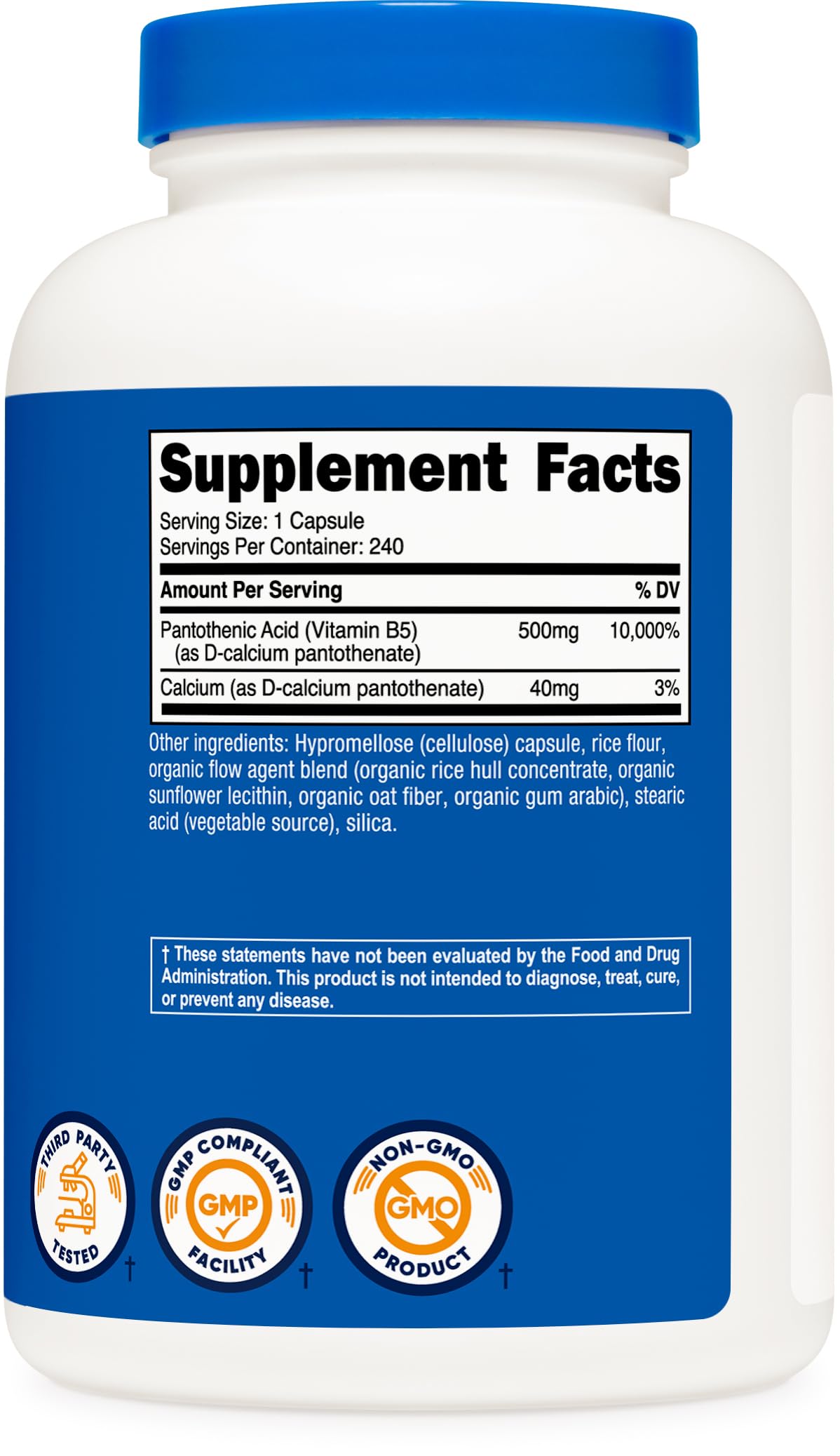 Nutricost Pantothenic Acid (Vitamin B5) 500mg, 240 Capsules