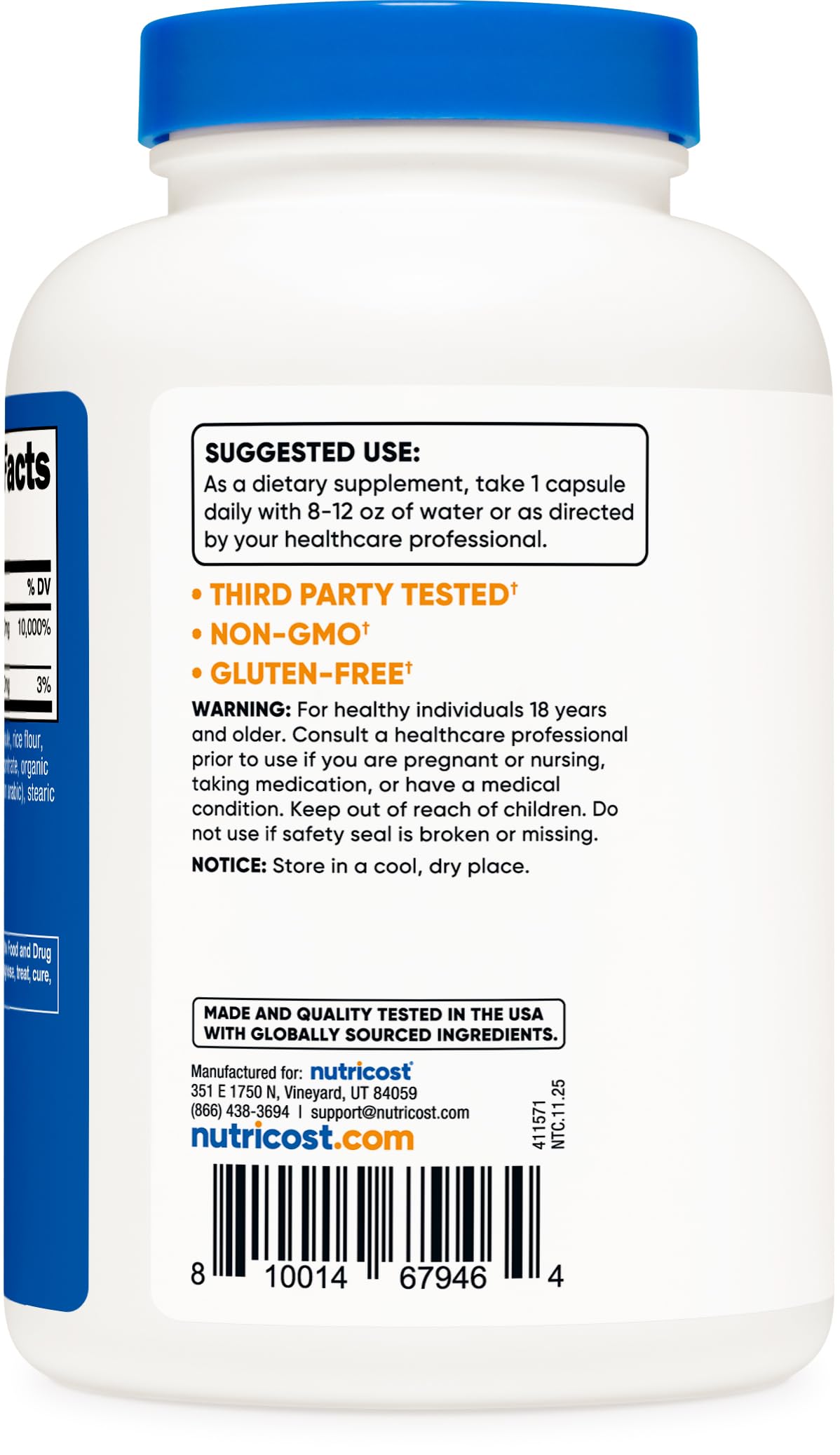 Nutricost Pantothenic Acid (Vitamin B5) 500mg, 240 Capsules