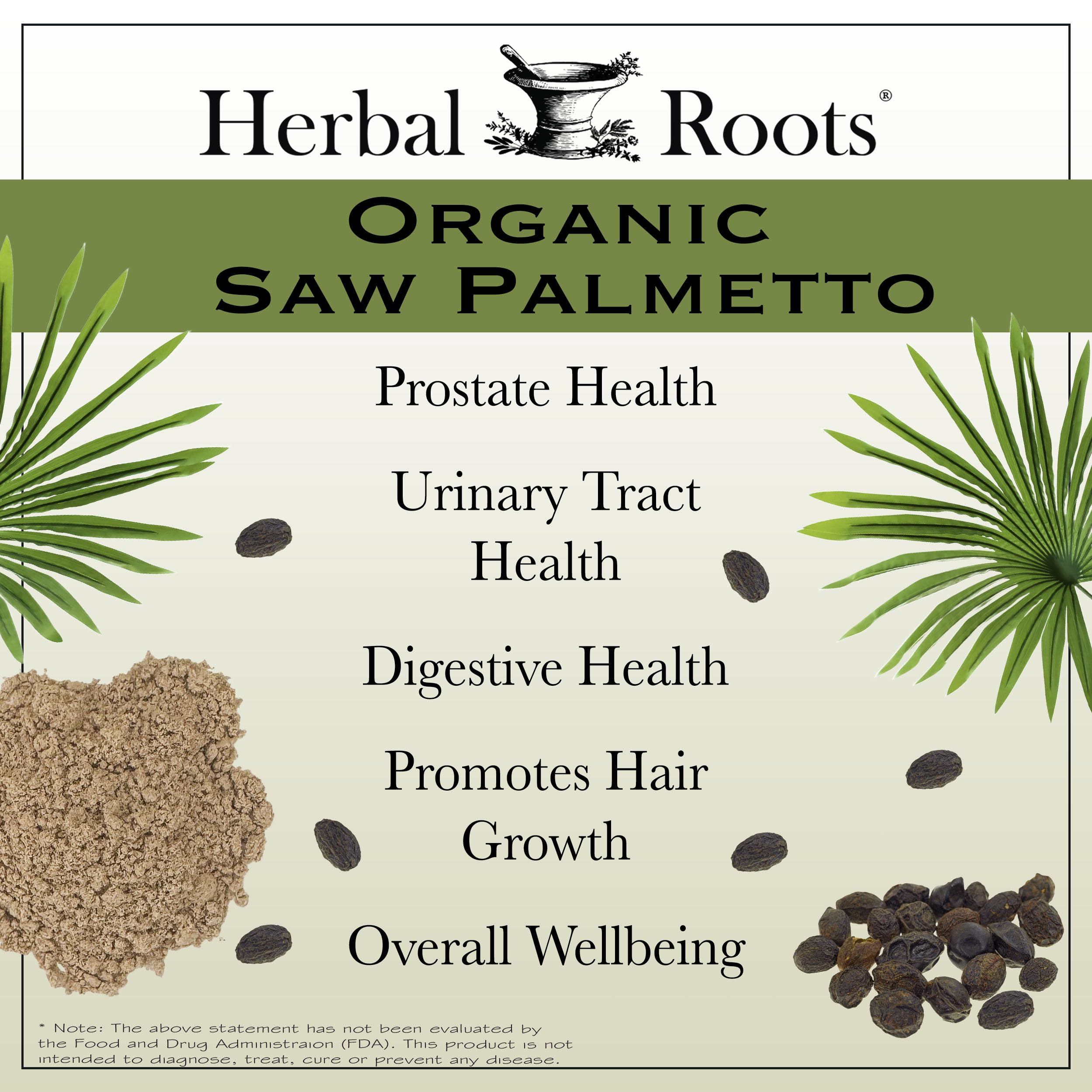 Herbal Roots Organic Saw Palmetto Capsules | 1,000mg per Serving | 60 Organic Vegan Capsules