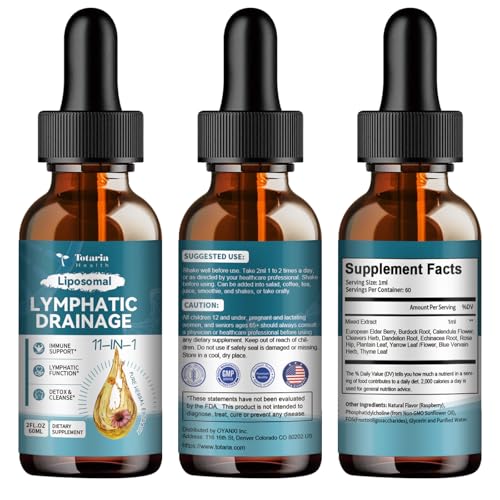 Liposomal Lymphatic Drainage Drops - 11 In 1 Organic Lymphatic Drainage Supplement with Burdock Root, Echinacea, Elderberry, Calendula, Cleavers Herb, Dandelion Supports Lymphatic Health 2 FL.OZ